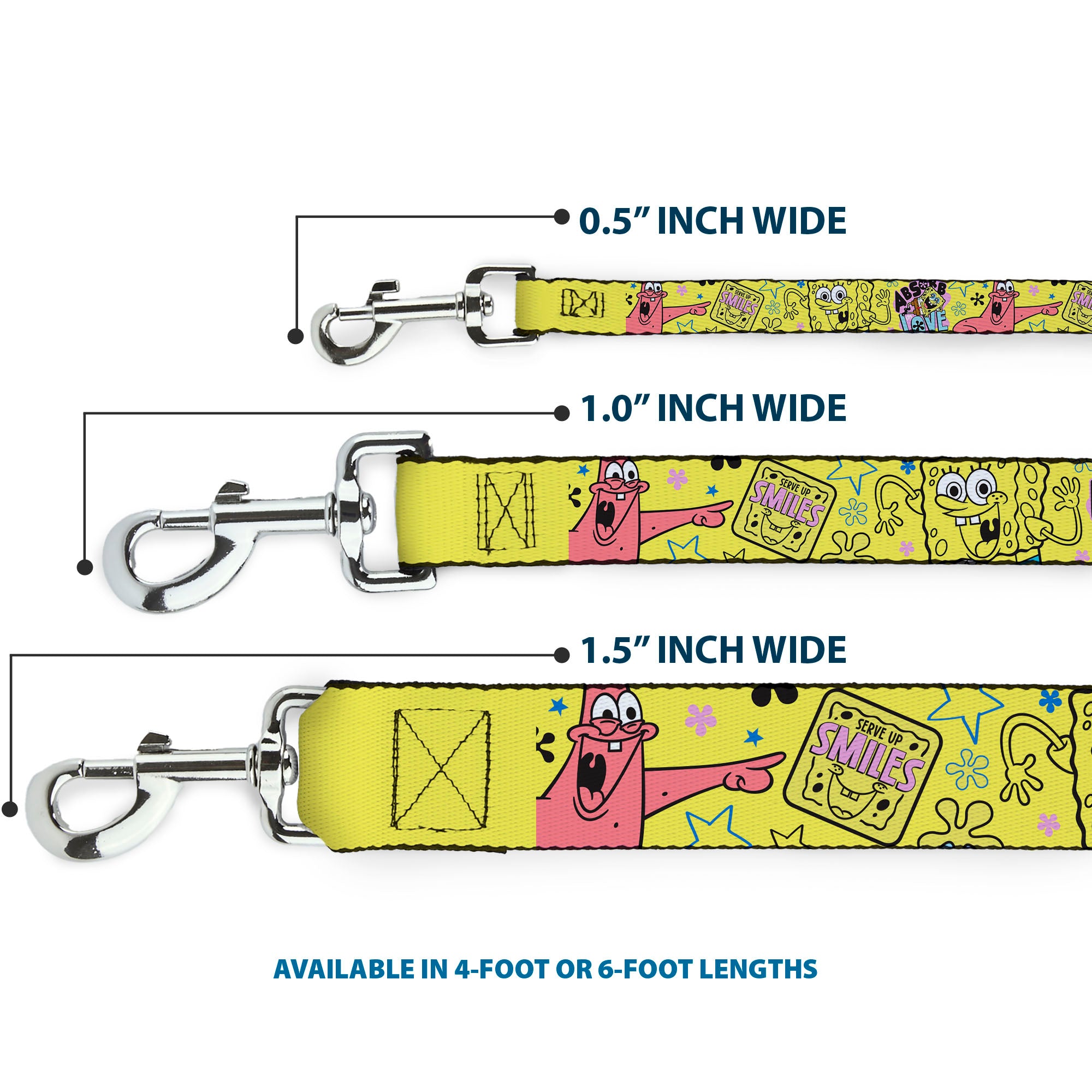 Dog Leash - SpongeBob and Gary LOVE and SMILES Poses Yellow/Multi Color Dog Leashes SpongeBob SquarePants