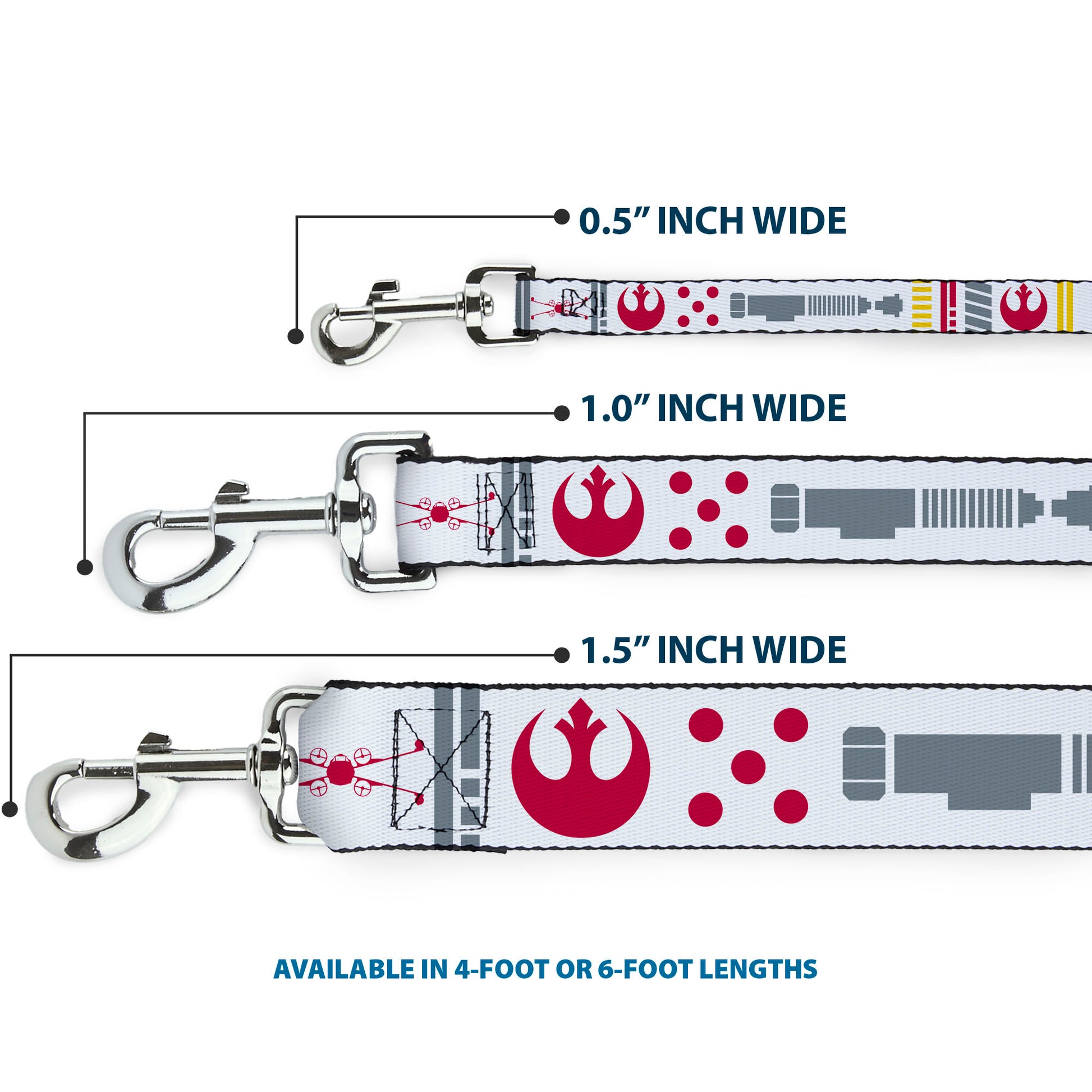 Dog Leash - Star Wars REBEL PILOT Rebel Alliance Insignia/Lightsaber/X-Wing Fighter White/Red/Yellow/Gray Dog Leashes Star Wars