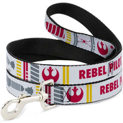 Dog Leash - Star Wars REBEL PILOT Rebel Alliance Insignia/Lightsaber/X-Wing Fighter White/Red/Yellow/Gray Dog Leashes Star Wars