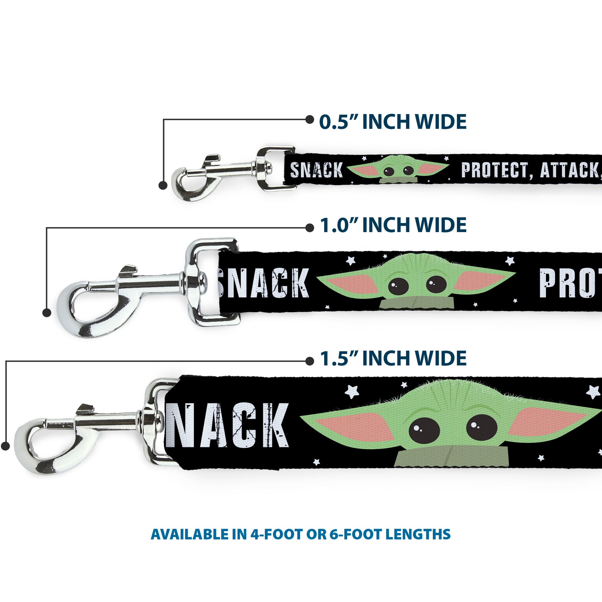 Dog Leash - Star Wars The Child Chibi Face PROTECT ATTACK SNACK Black/White Dog Leashes Star Wars