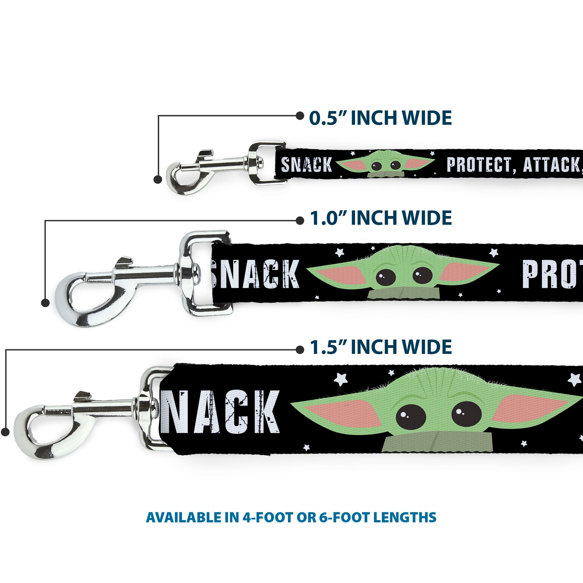 Dog Leash - Star Wars The Child Chibi Face PROTECT ATTACK SNACK Black/White Dog Leashes Star Wars