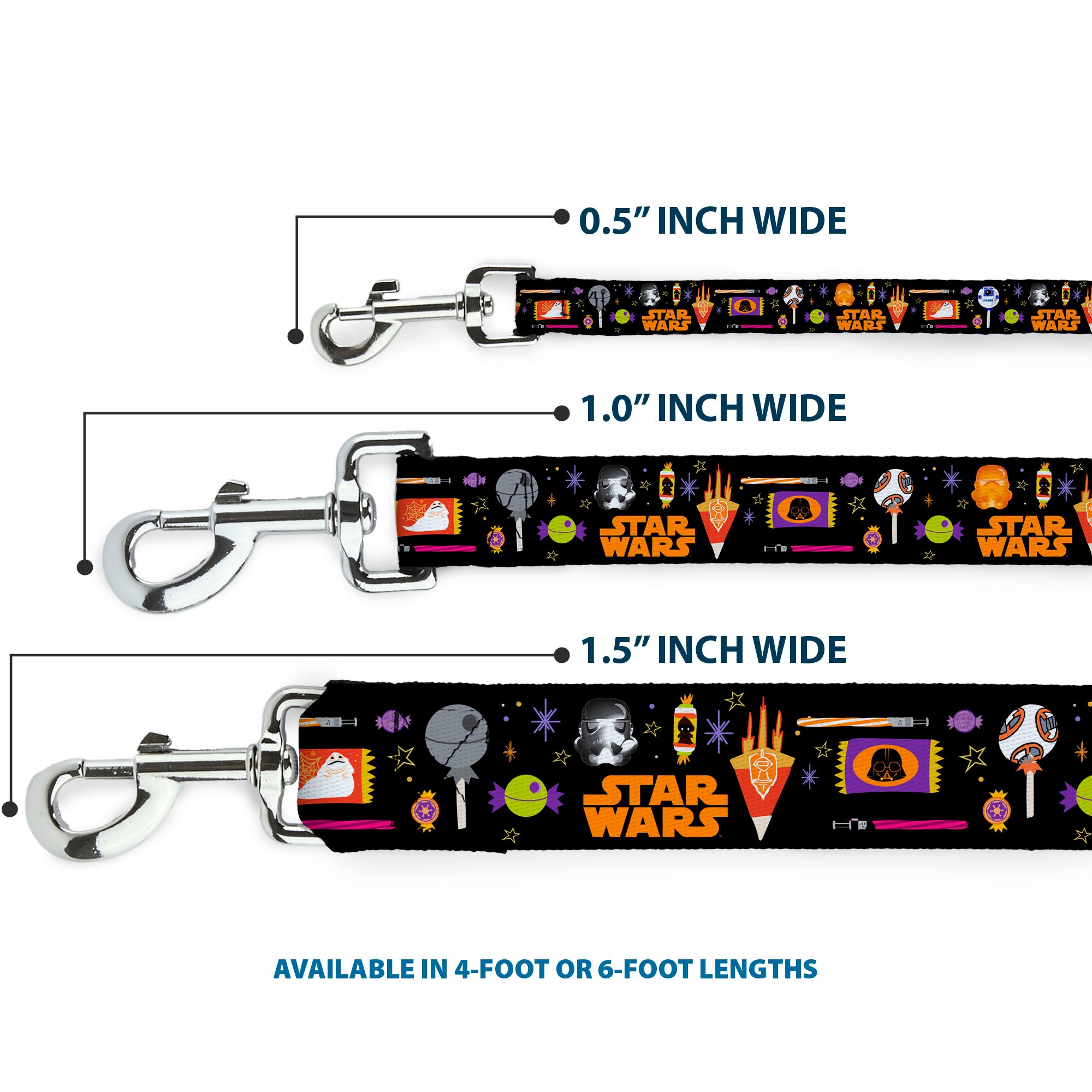 Dog Leash - Star Wars Festive Candy Icons Collage Black/Multi Color Dog Leashes Star Wars