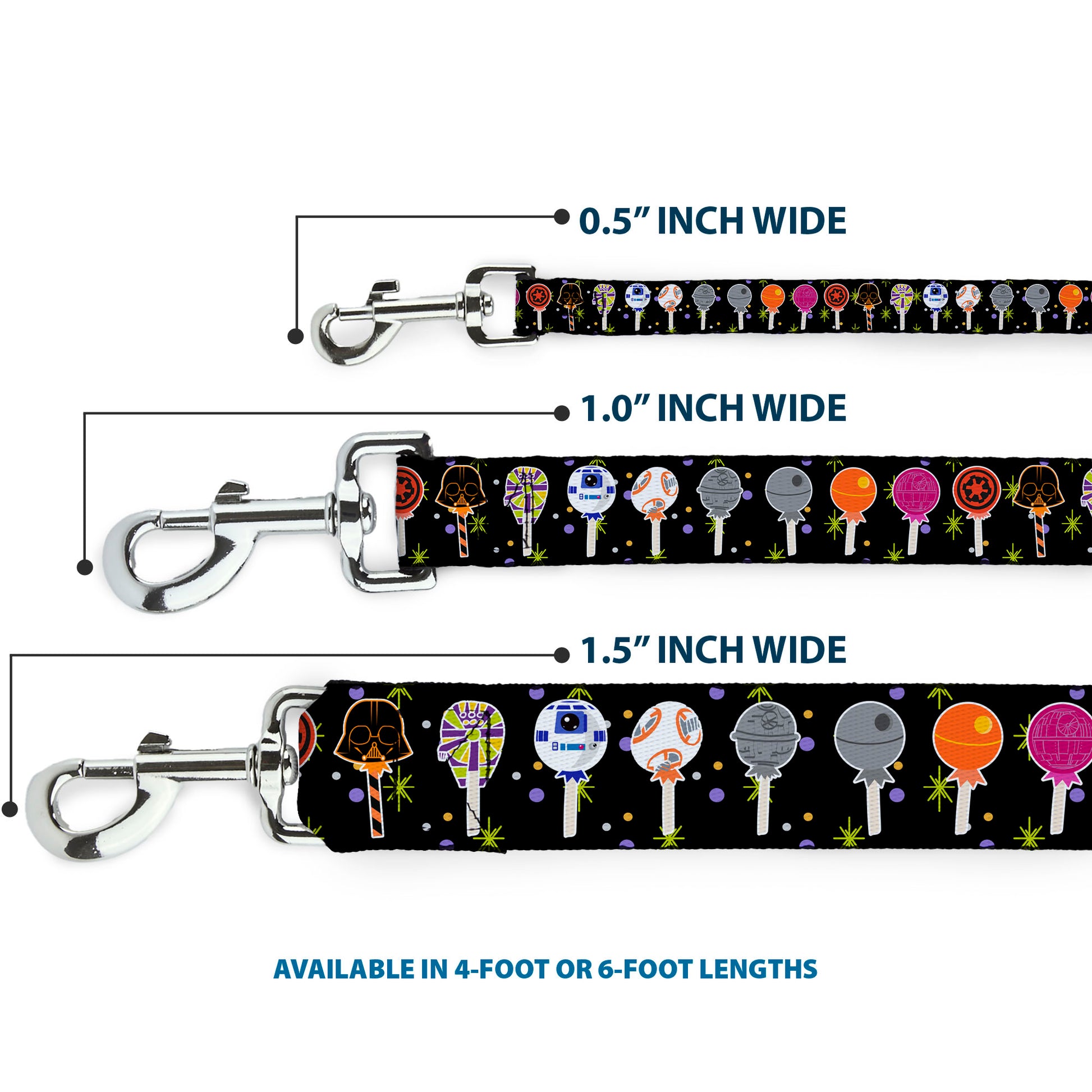 Dog Leash - Star Wars Festive Lollipop Icons Black/Multi Color Dog Leashes Star Wars