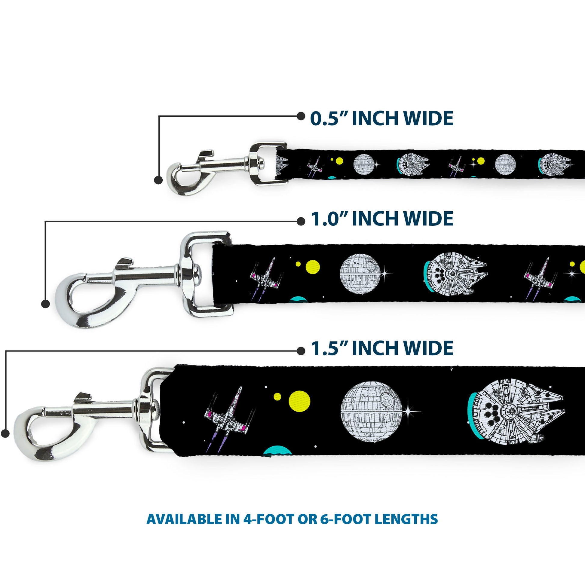 Dog Leash - Star Wars Death Star Millennium Falcon and X-Wing Fighter in Space Black Dog Leashes Star Wars