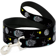 Dog Leash - Star Wars Death Star Millennium Falcon and X-Wing Fighter in Space Black Dog Leashes Star Wars