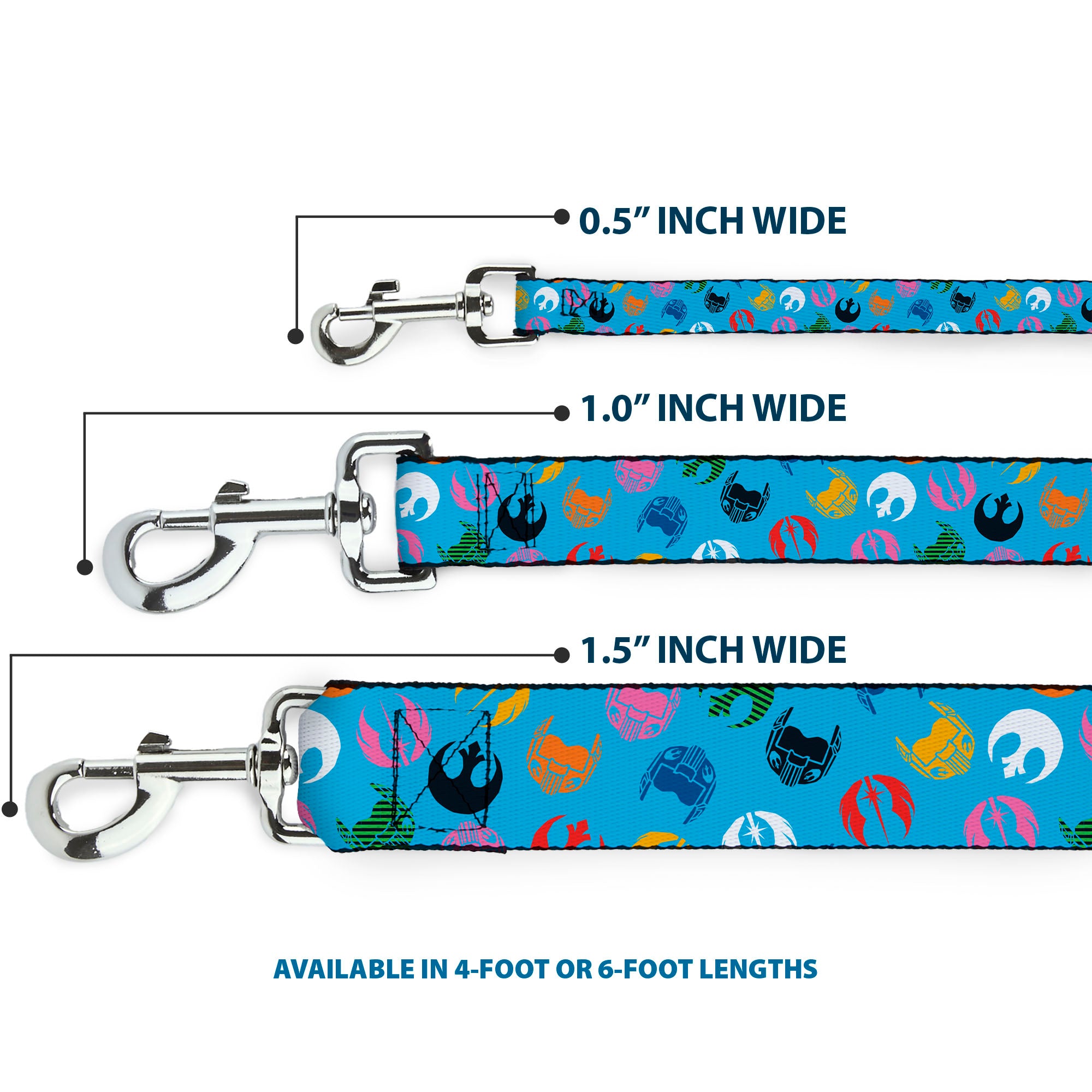 Dog Leash - Star Wars Jedi Order and Rebel Alliance Icons Scattered Blue/Multi Color Dog Leashes Star Wars