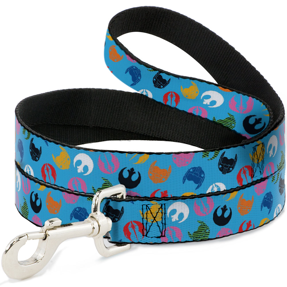 Dog Leash - Star Wars Jedi Order and Rebel Alliance Icons Scattered Blue/Multi Color Dog Leashes Star Wars