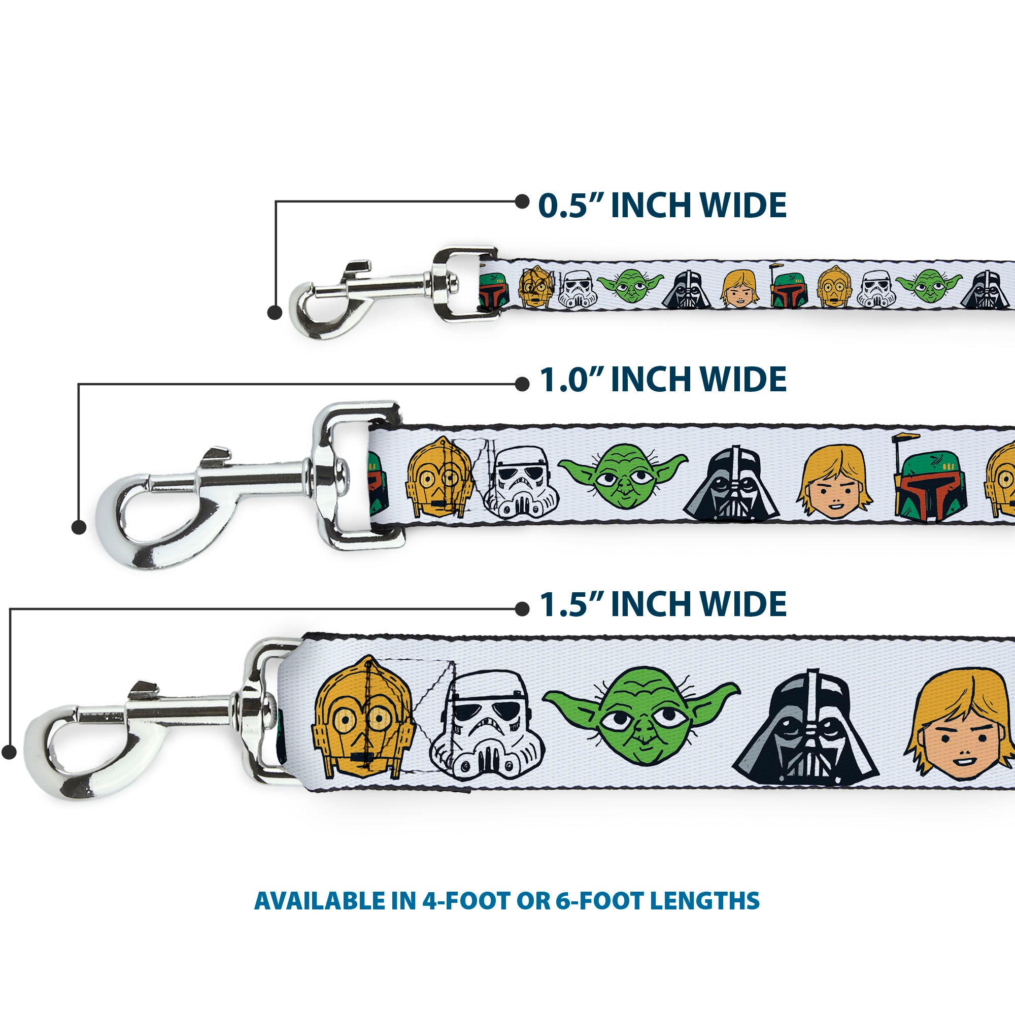 Dog Leash - Star Wars 6-Character Faces White Dog Leashes Star Wars