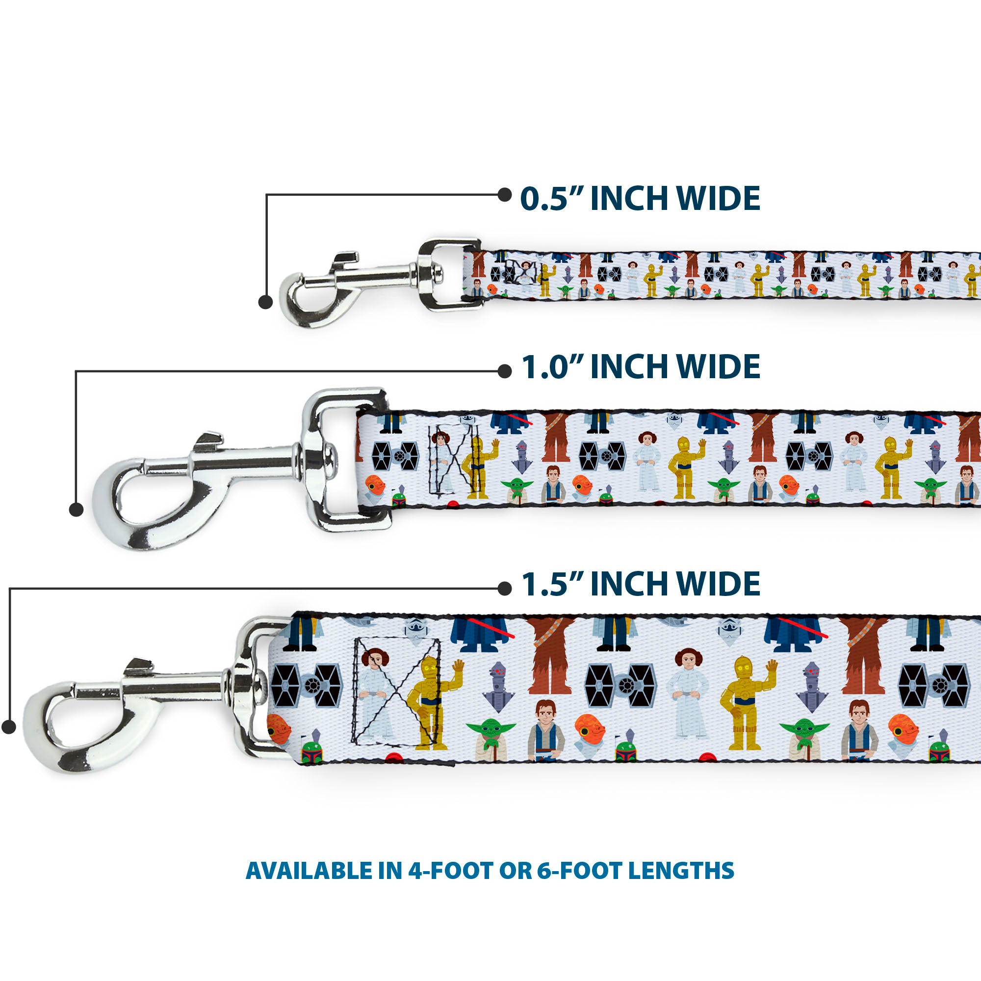 Dog Leash - Star Wars Classic Characters and Icons Collage White Dog Leashes Star Wars