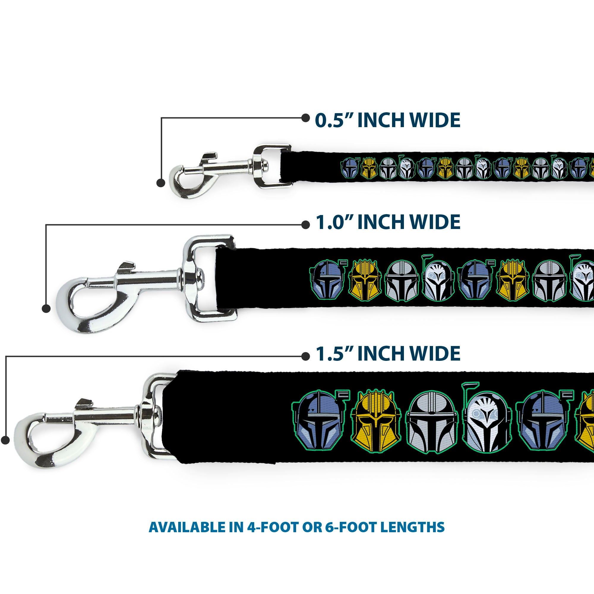 Dog Leash - Star Wars the Mandalorian Helmets Black/Multi Color Dog Leashes Star Wars