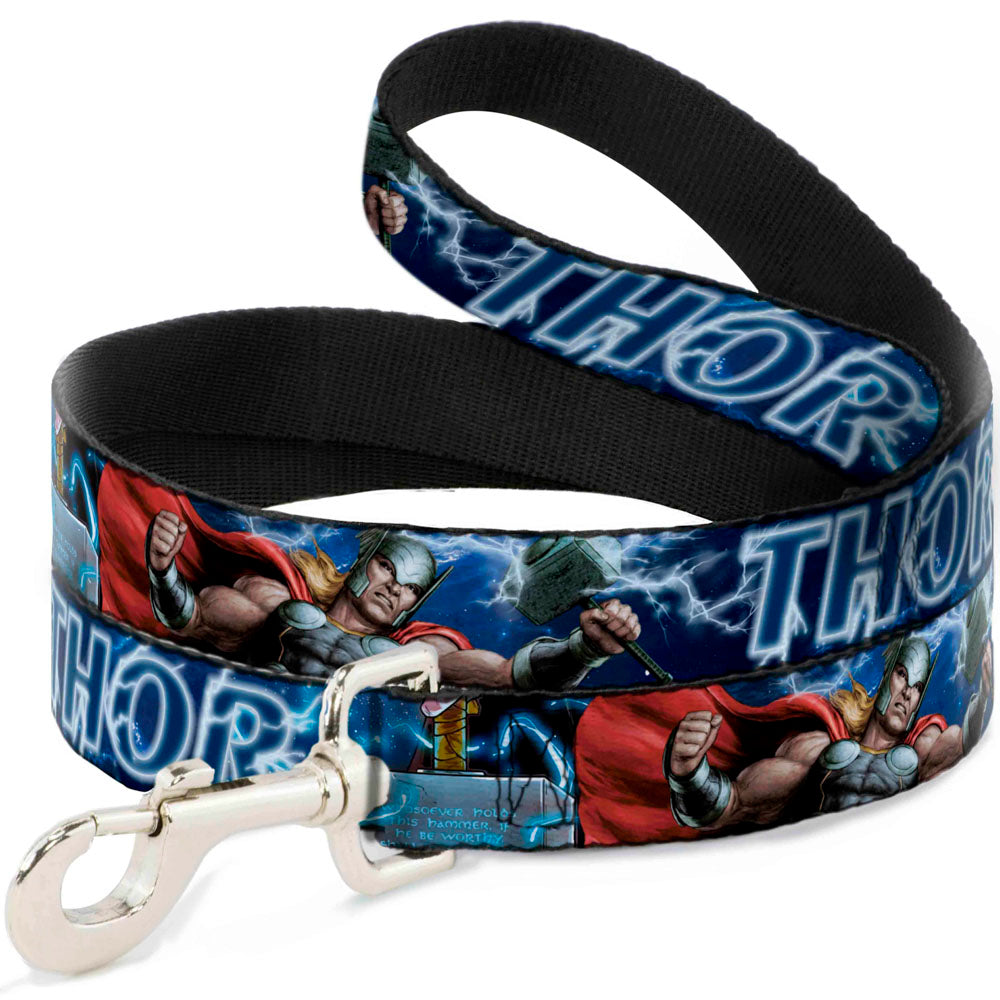 Dog Leash - Avengers THOR Hammer/Action Pose Galaxy Blues/White Dog Leashes Marvel Comics