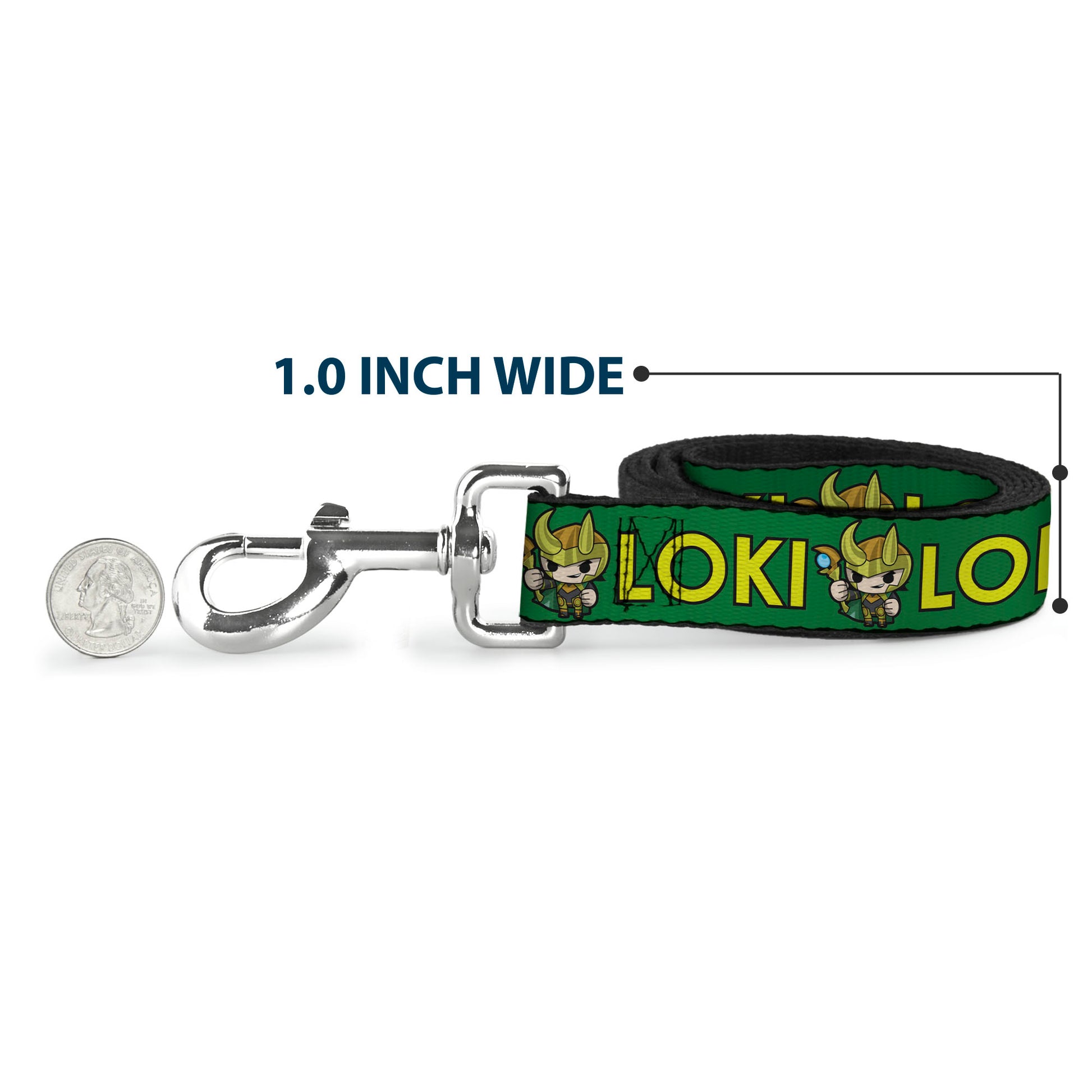 Dog Leash - Kawaii LOKI Standing Pose/Text Green/Yellow Dog Leashes Marvel Comics