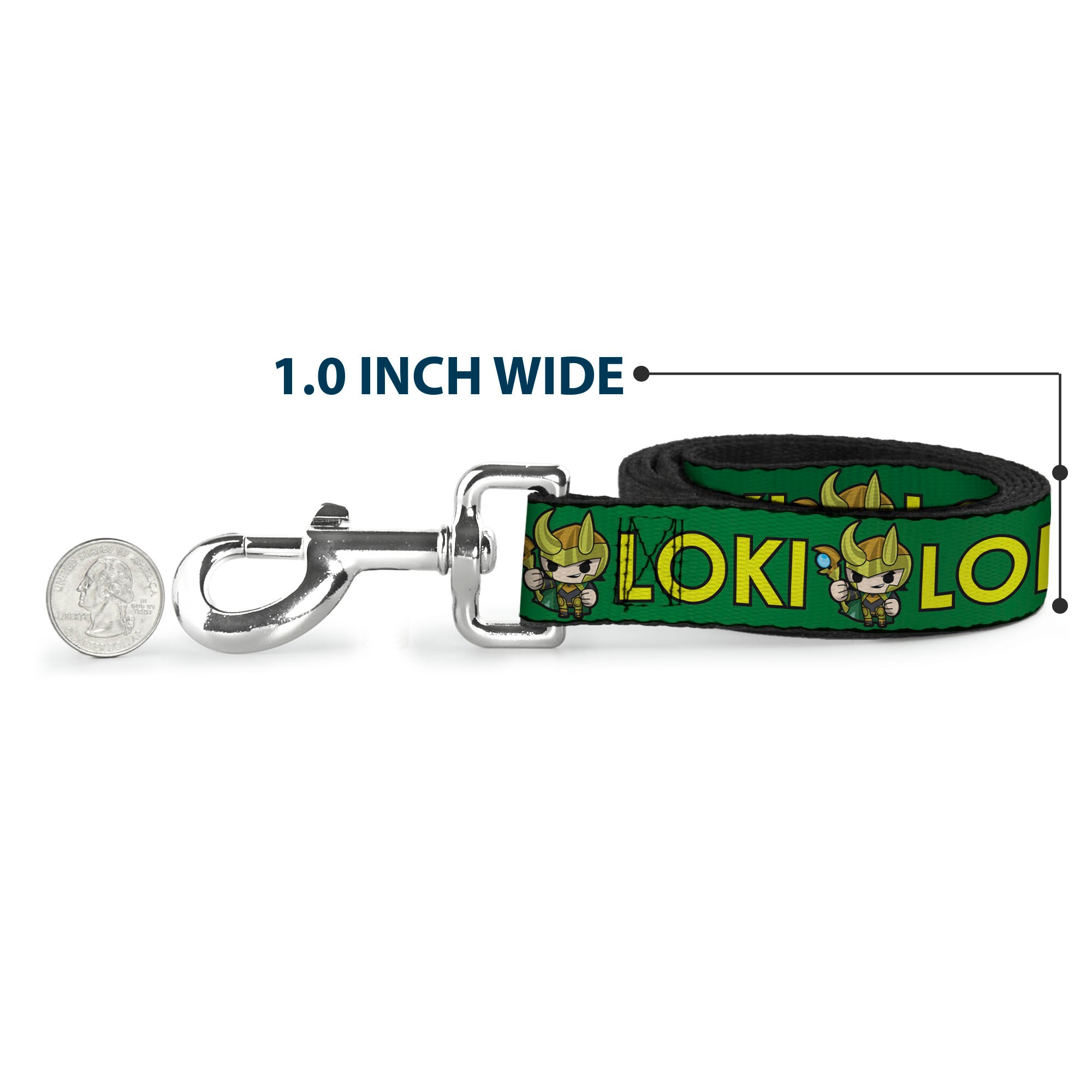 Dog Leash - Kawaii LOKI Standing Pose/Text Green/Yellow Dog Leashes Marvel Comics