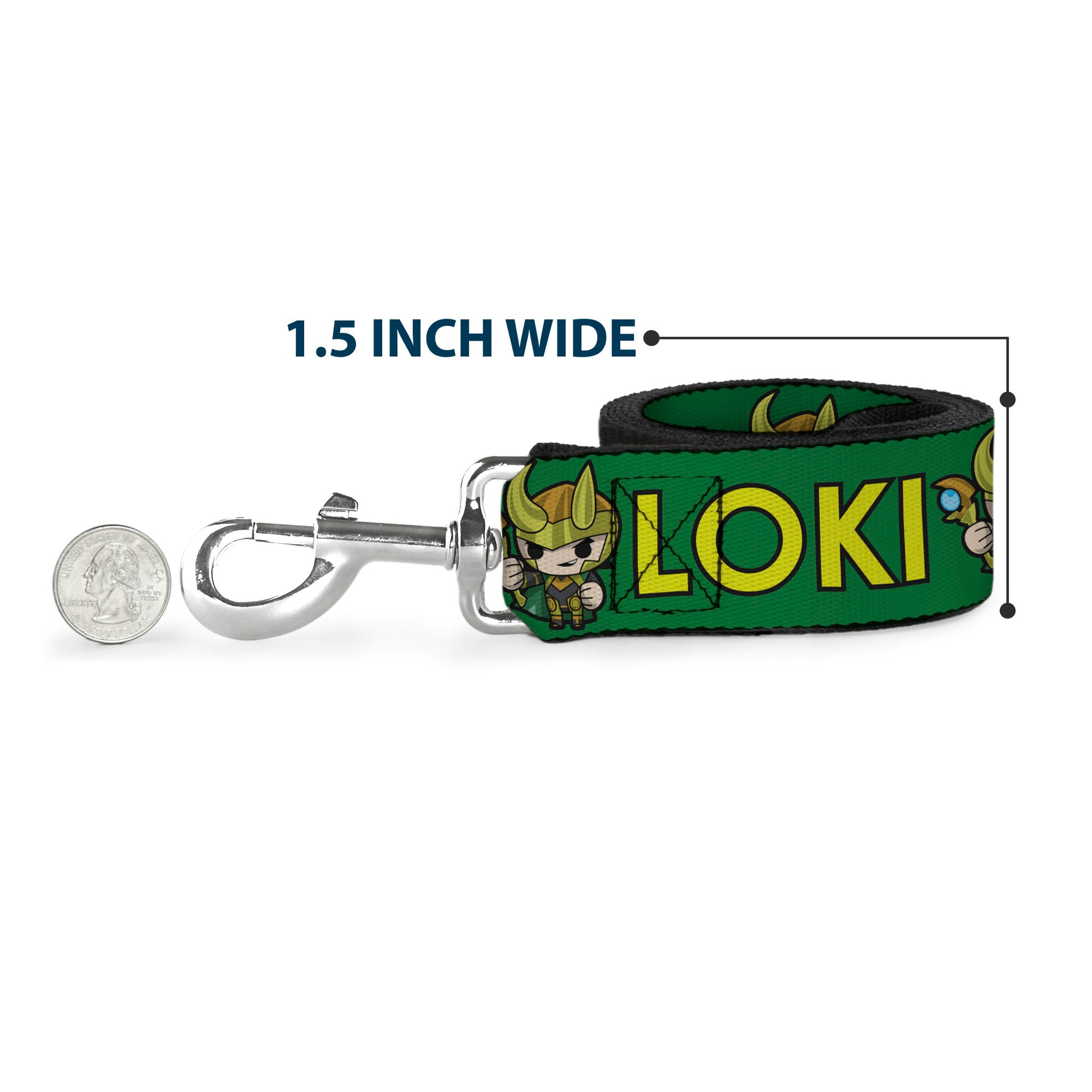 Dog Leash - Kawaii LOKI Standing Pose/Text Green/Yellow Dog Leashes Marvel Comics