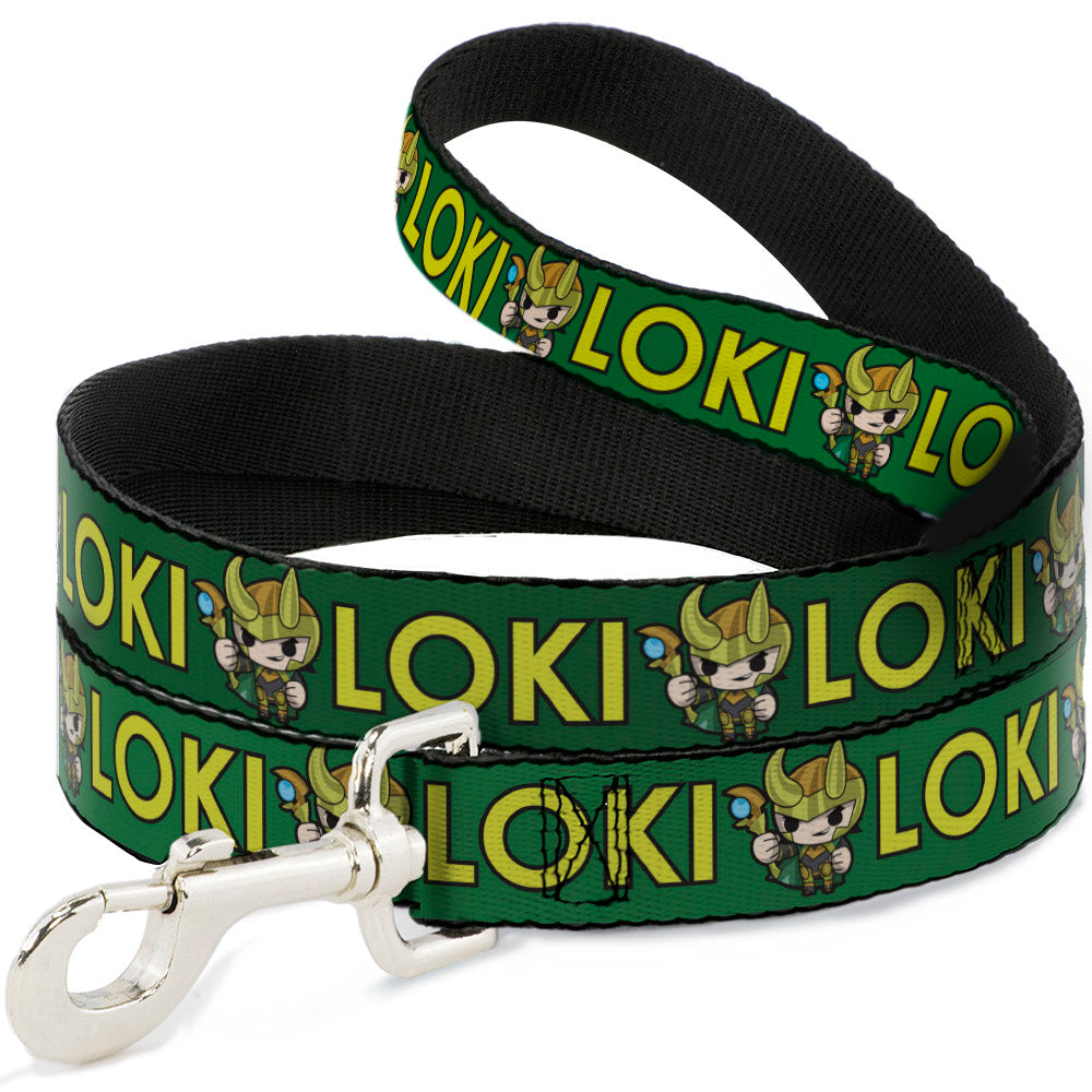 Dog Leash - Kawaii LOKI Standing Pose/Text Green/Yellow Dog Leashes Marvel Comics