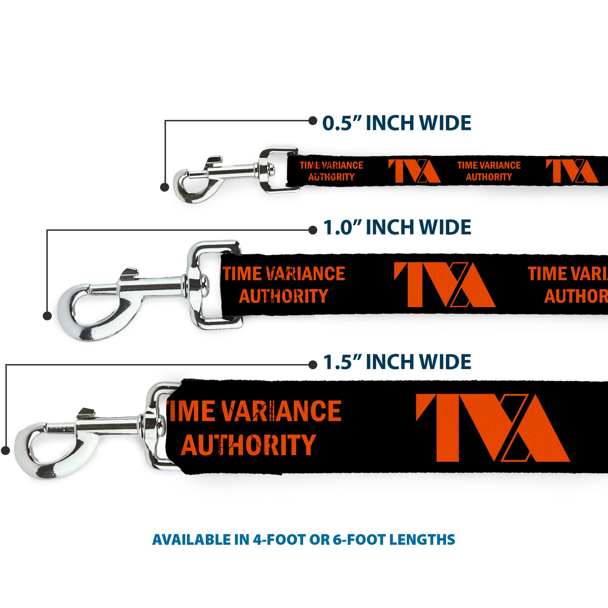 Dog Leash - Loki Series TVA TIME VARIANCE AUTHORITY Text Black/Orange Dog Leashes Marvel Comics