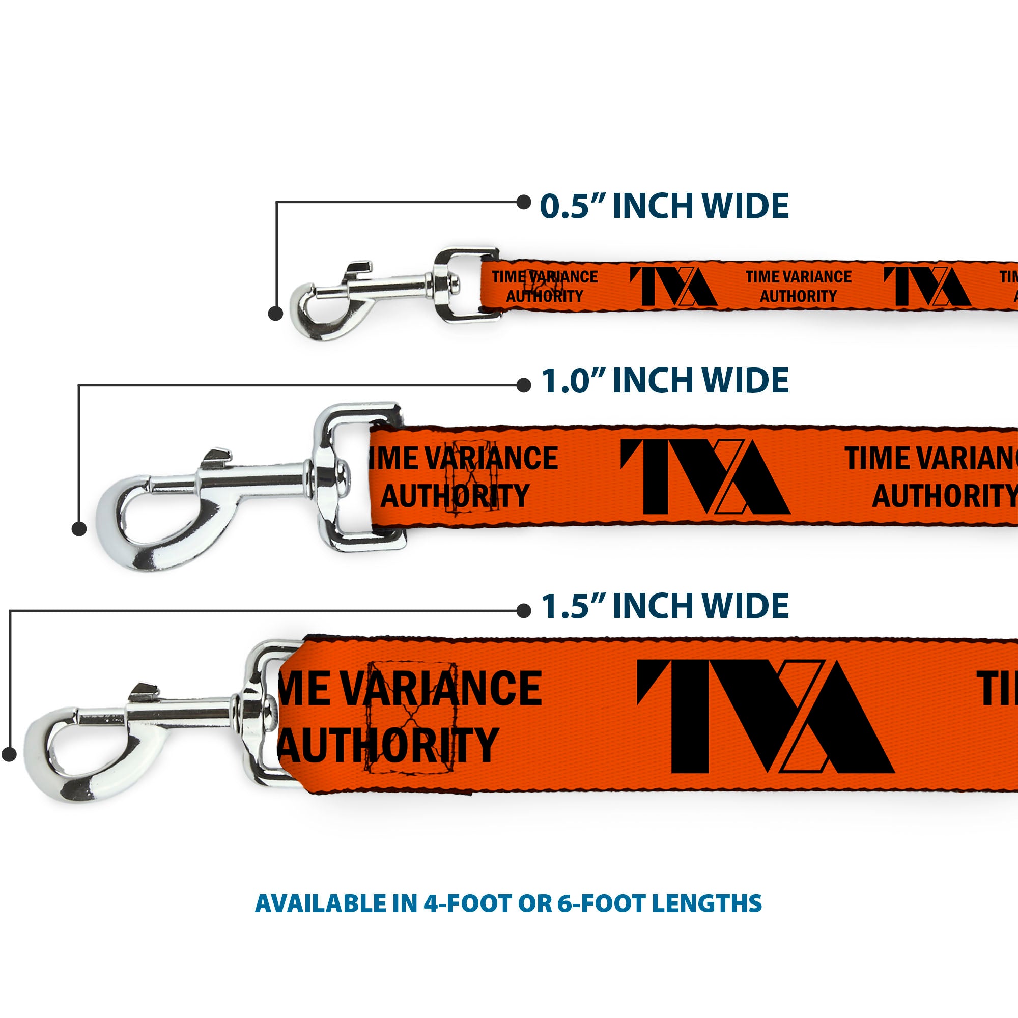 Dog Leash - Loki Series TVA TIME VARIANCE AUTHORITY Text Orange/Black Dog Leashes Marvel Comics