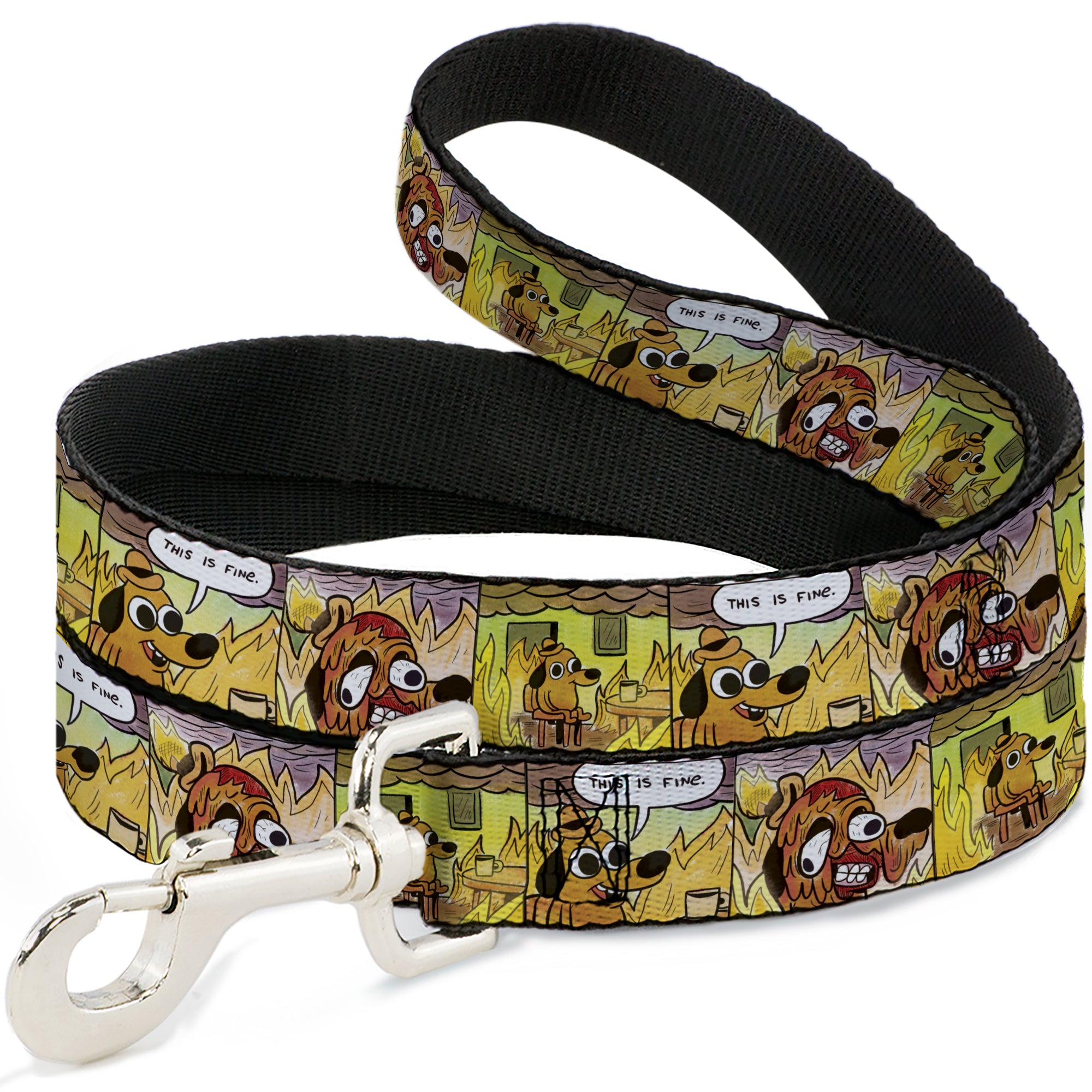 Dog Leash - THIS IS FINE Question Hound Cafe Fire Comic Strip Blocks Dog Leashes This is Fine