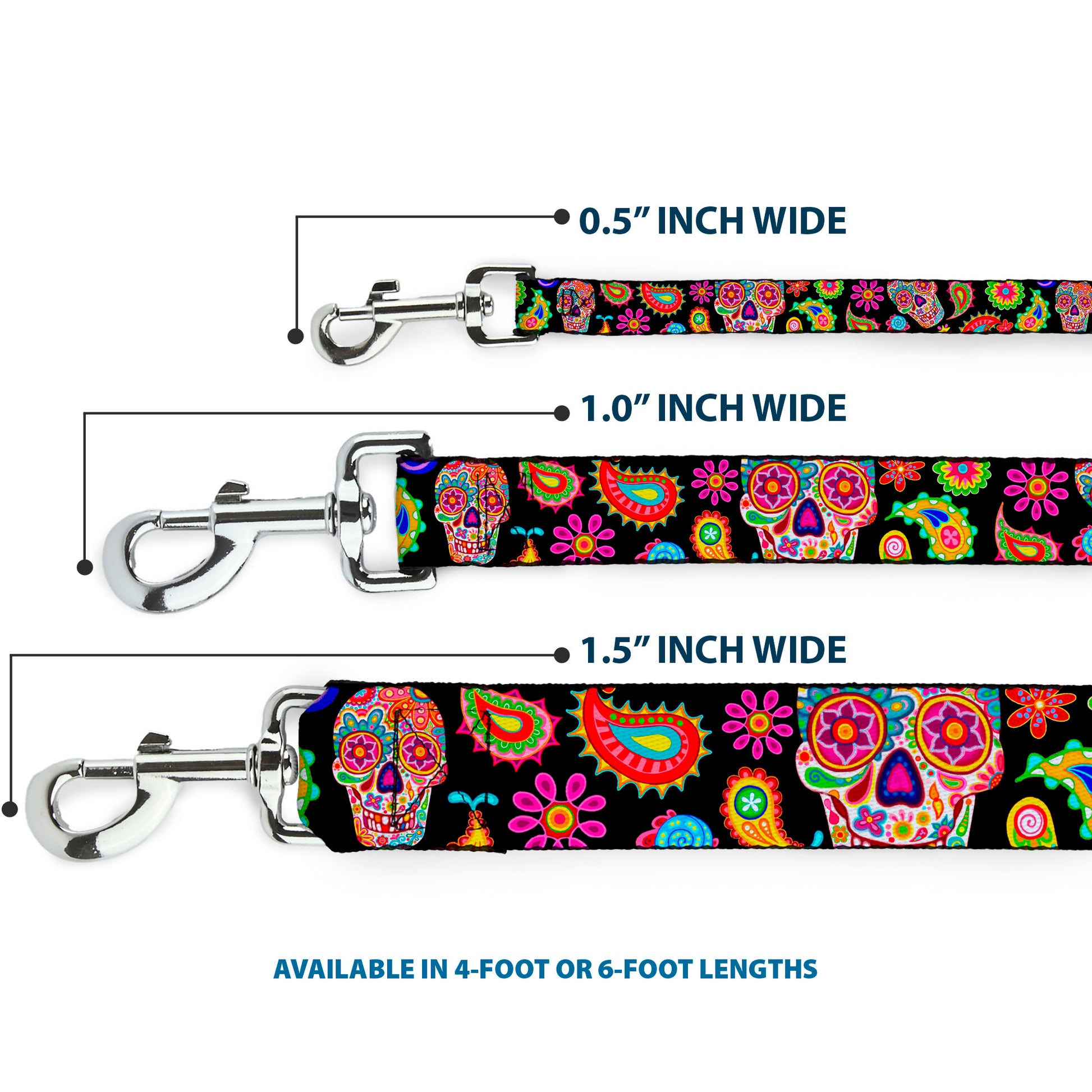 Dog Leash - Bobo Sugar Skull/Paisley Black/Multi Color Dog Leashes Thaneeya McArdle