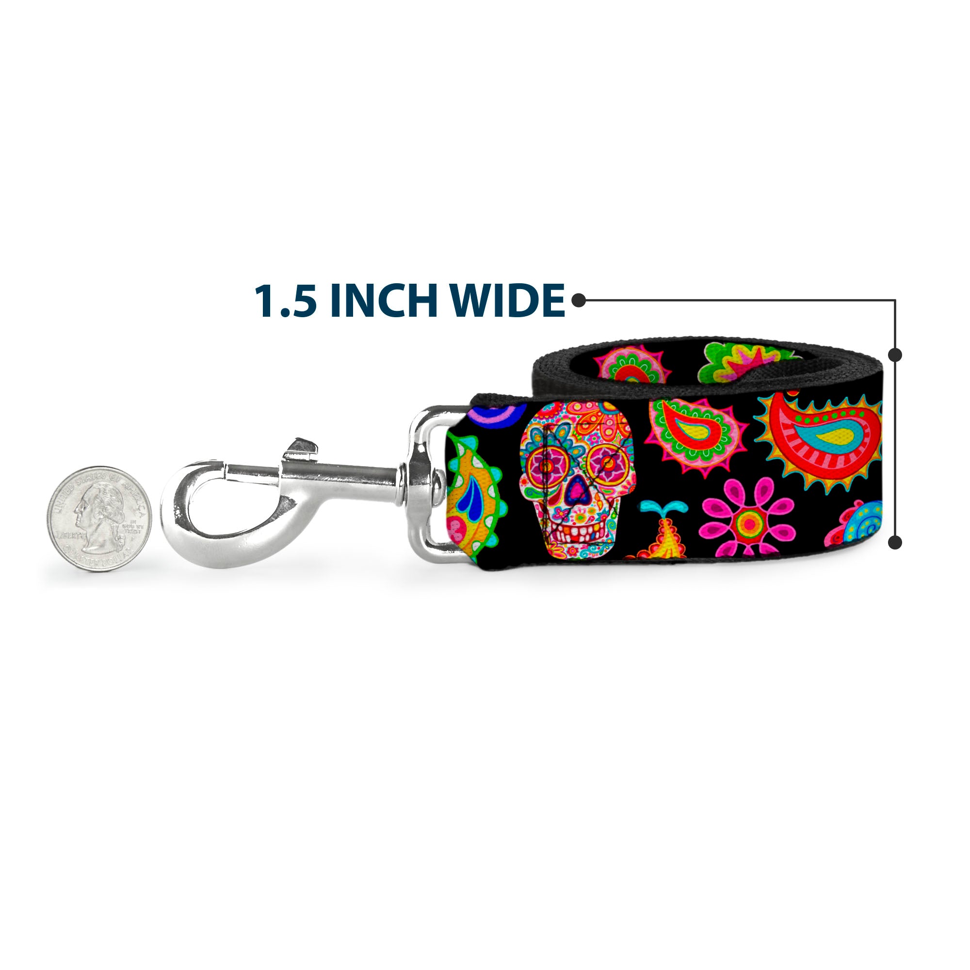 Dog Leash - Bobo Sugar Skull/Paisley Black/Multi Color Dog Leashes Thaneeya McArdle