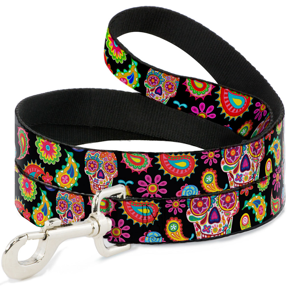 Dog Leash - Bobo Sugar Skull/Paisley Black/Multi Color Dog Leashes Thaneeya McArdle