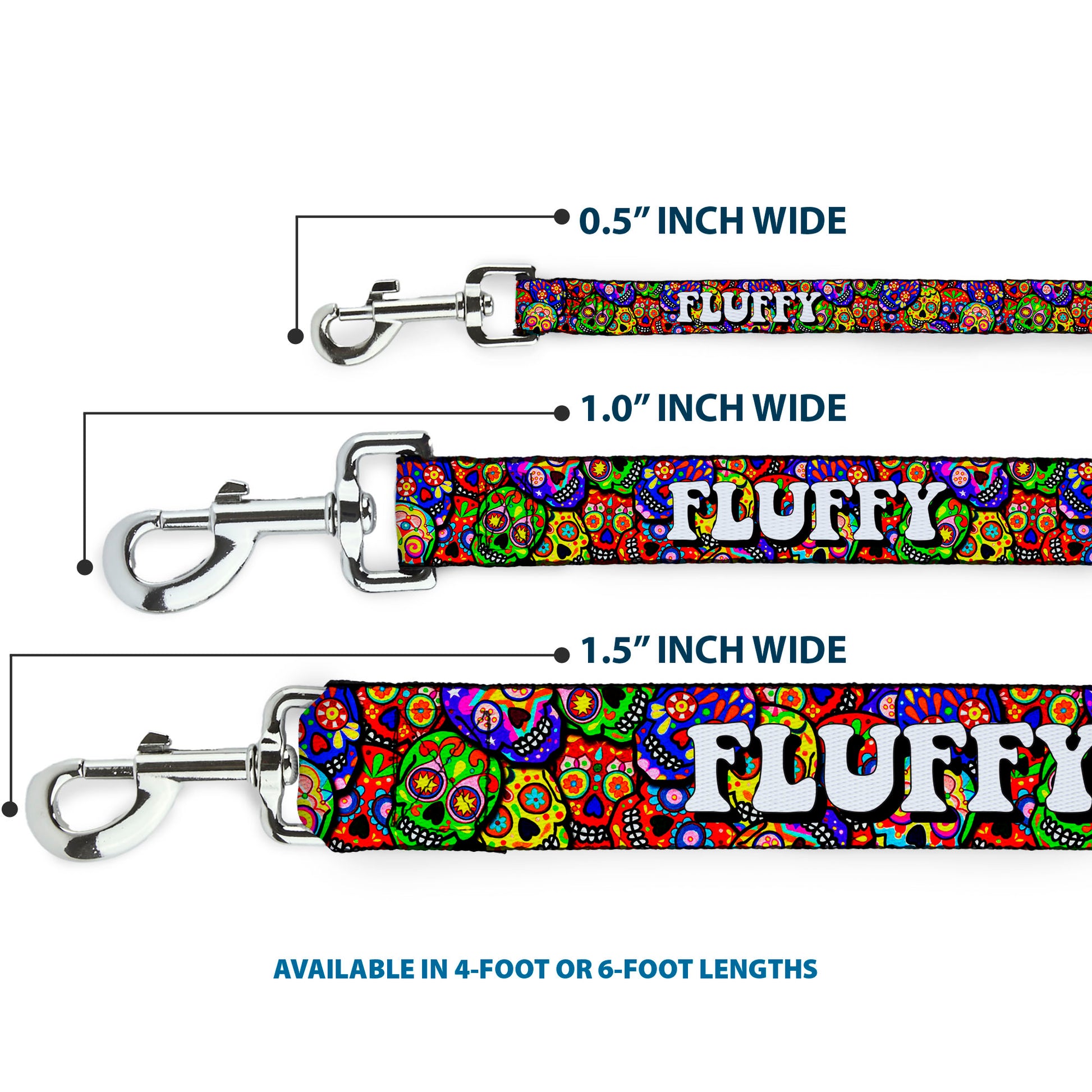 Dog Leash - Colorful Calaveras Stacked Multi Color Dog Leashes Thaneeya McArdle