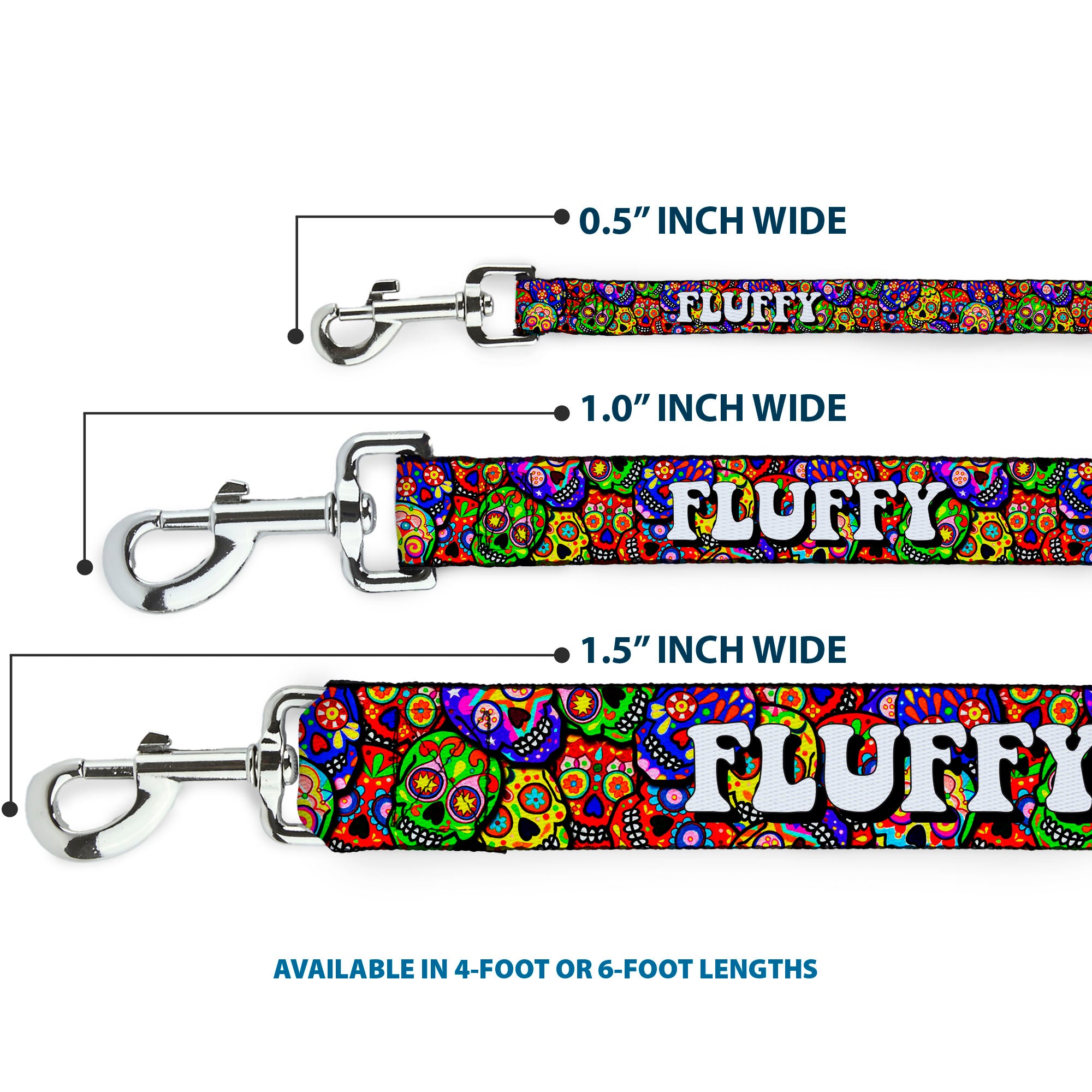 Dog Leash - Colorful Calaveras Stacked Multi Color Dog Leashes Thaneeya McArdle