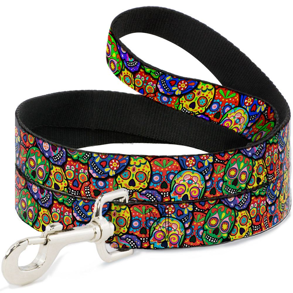 Dog Leash - Colorful Calaveras Stacked Multi Color Dog Leashes Thaneeya McArdle