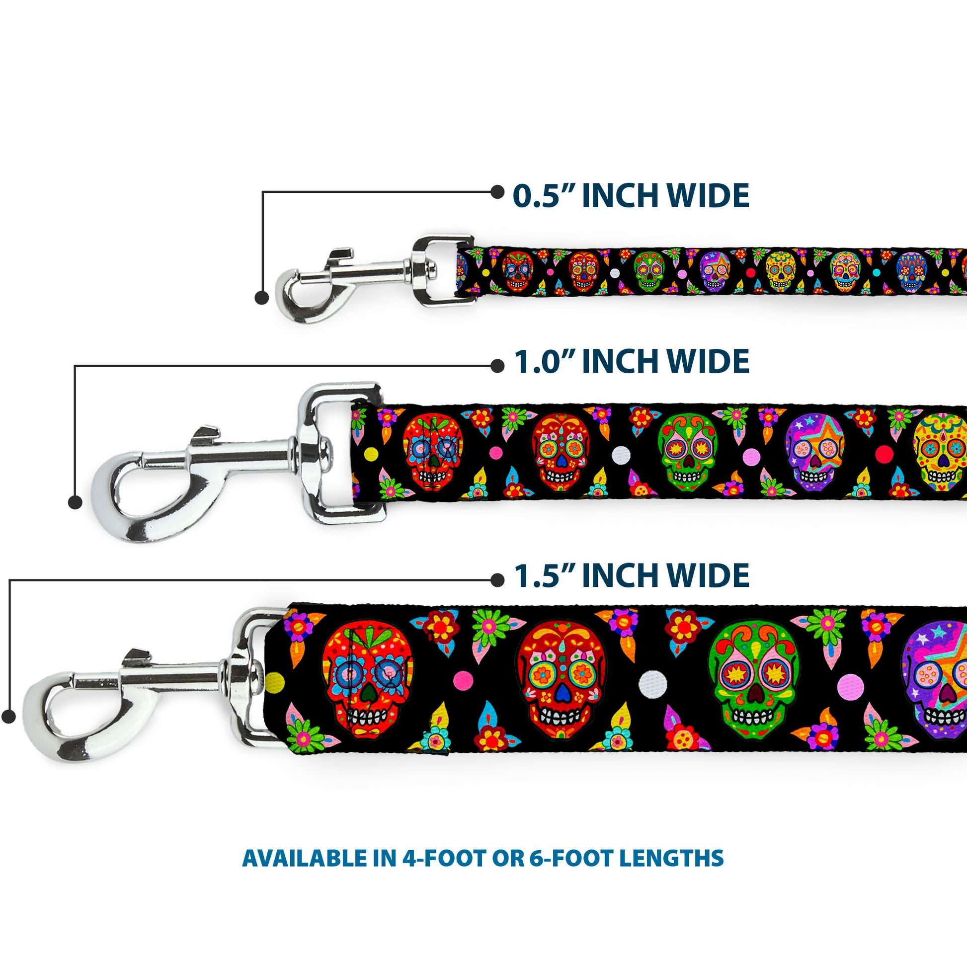 Dog Leash - Colorful Calaveras Black/Multi Color Dog Leashes Thaneeya McArdle