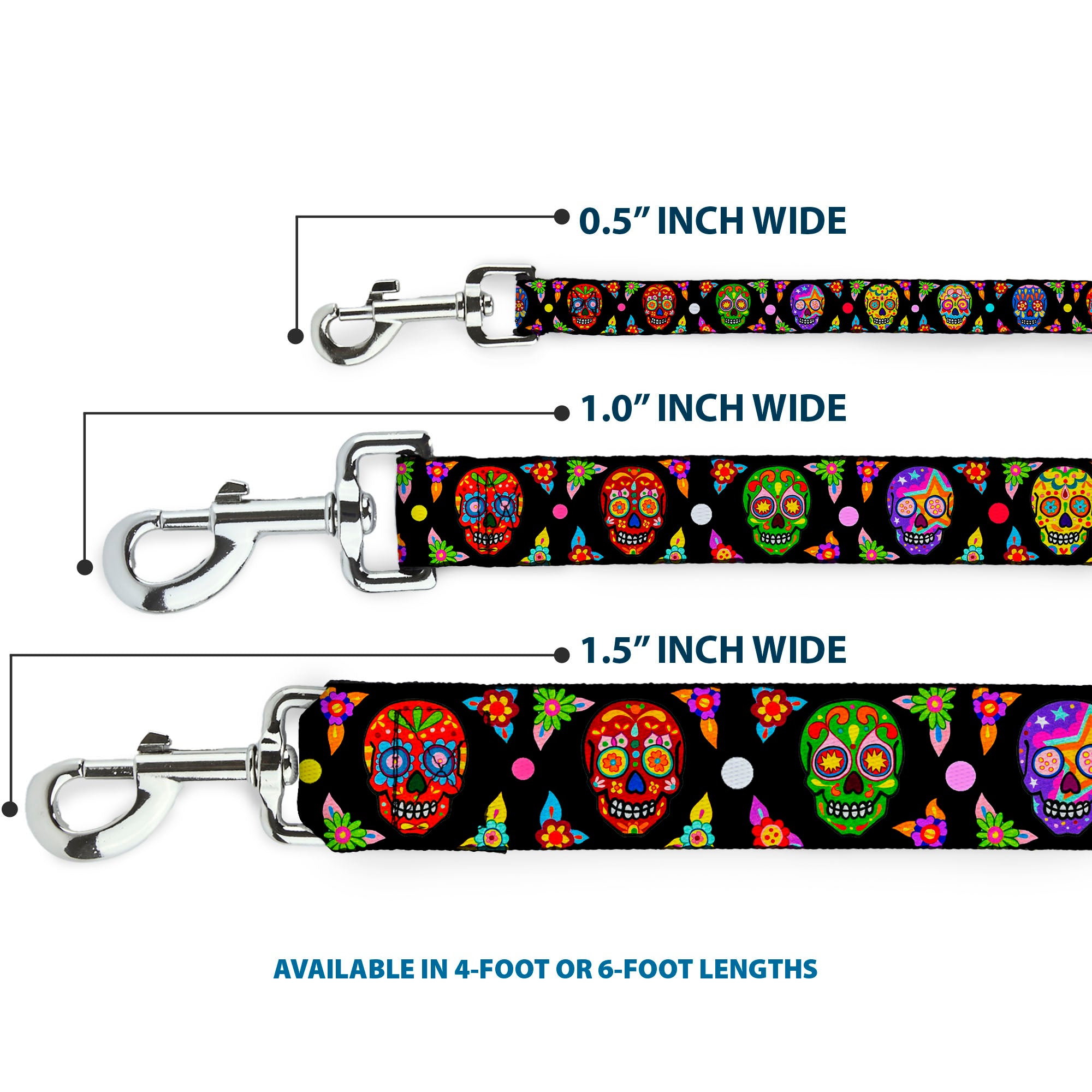 Dog Leash - Colorful Calaveras Black/Multi Color Dog Leashes Thaneeya McArdle