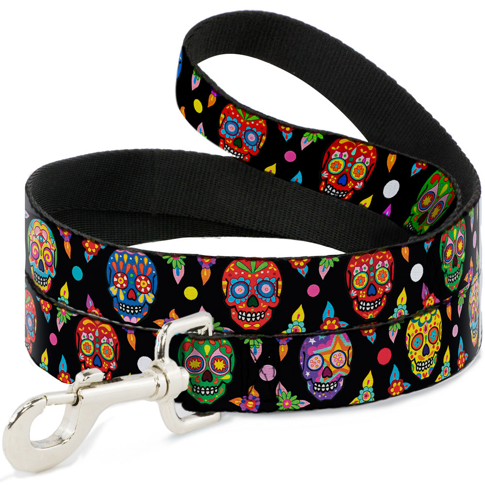 Dog Leash - Colorful Calaveras Black/Multi Color Dog Leashes Thaneeya McArdle