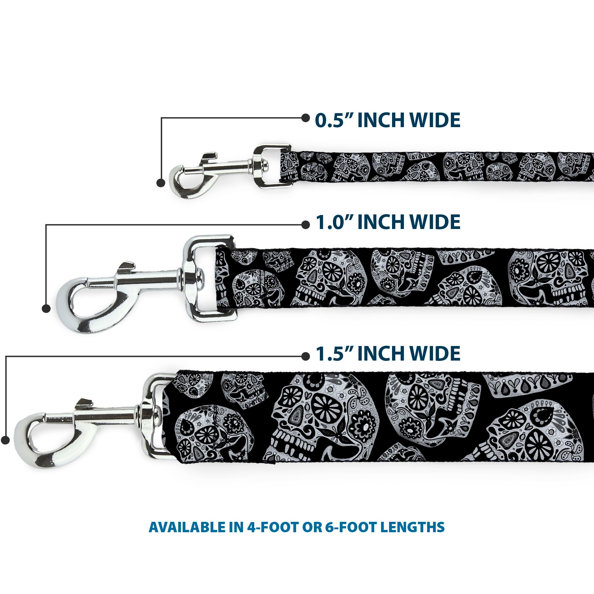 Dog Leash - The Dust of Living II Sugar Skulls Black/White Dog Leashes Thaneeya McArdle