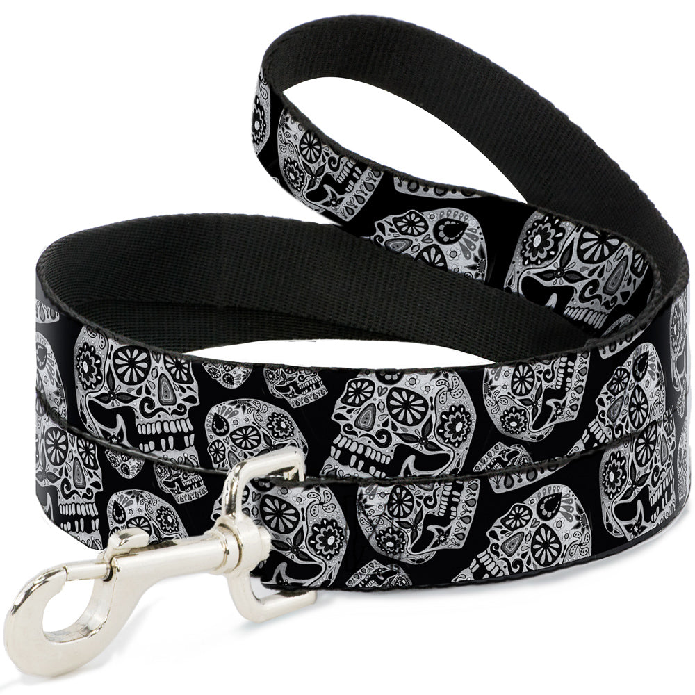 Dog Leash - The Dust of Living II Sugar Skulls Black/White Dog Leashes Thaneeya McArdle