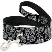 Dog Leash - The Dust of Living II Sugar Skulls Black/White Dog Leashes Thaneeya McArdle