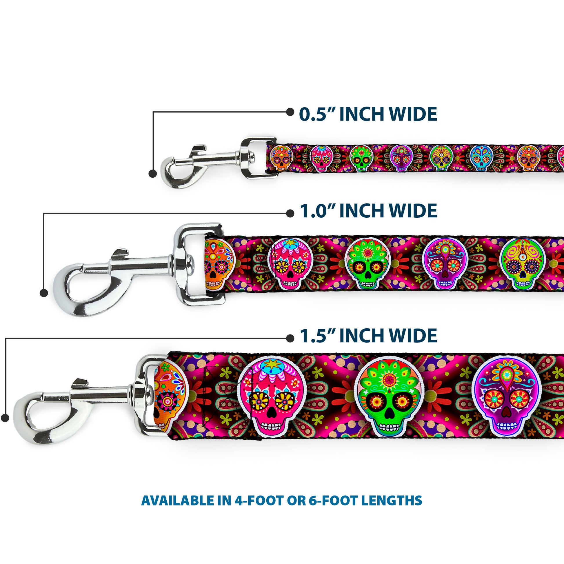 Dog Leash - Six Sugar Skulls Multi Color Dog Leashes Thaneeya McArdle