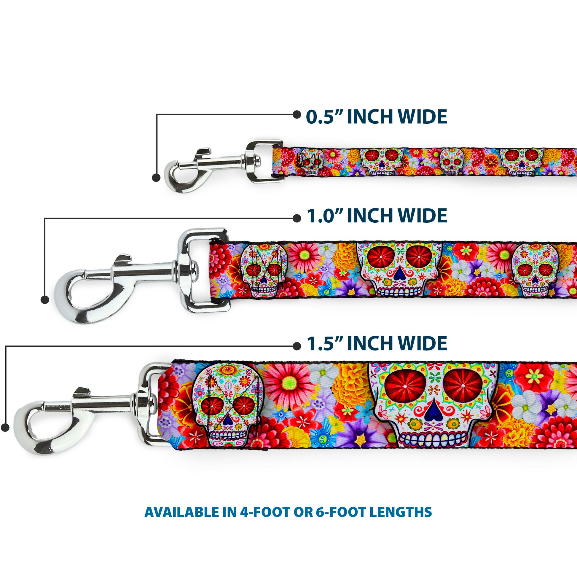 Dog Leash - Sugar Skull Starburst White/Multi Color Dog Leashes Thaneeya McArdle