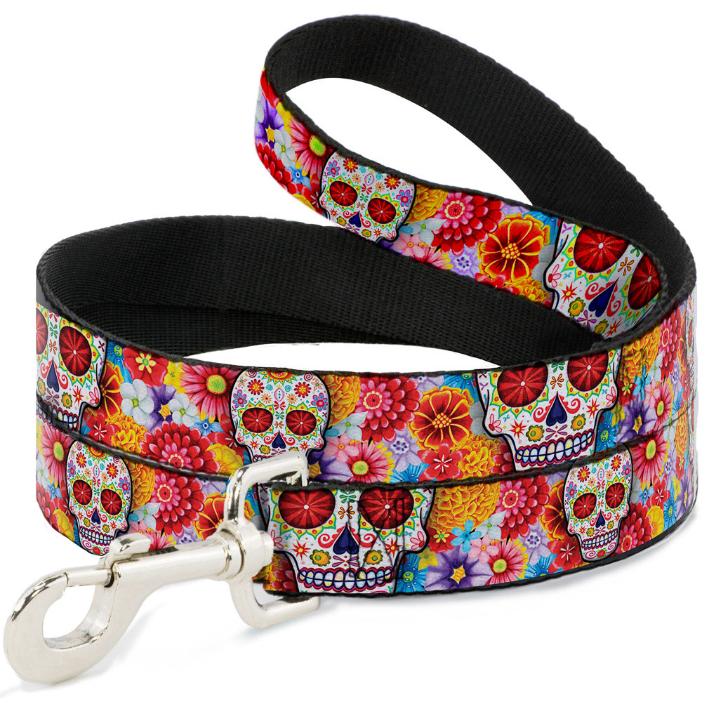 Dog Leash - Sugar Skull Starburst White/Multi Color Dog Leashes Thaneeya McArdle