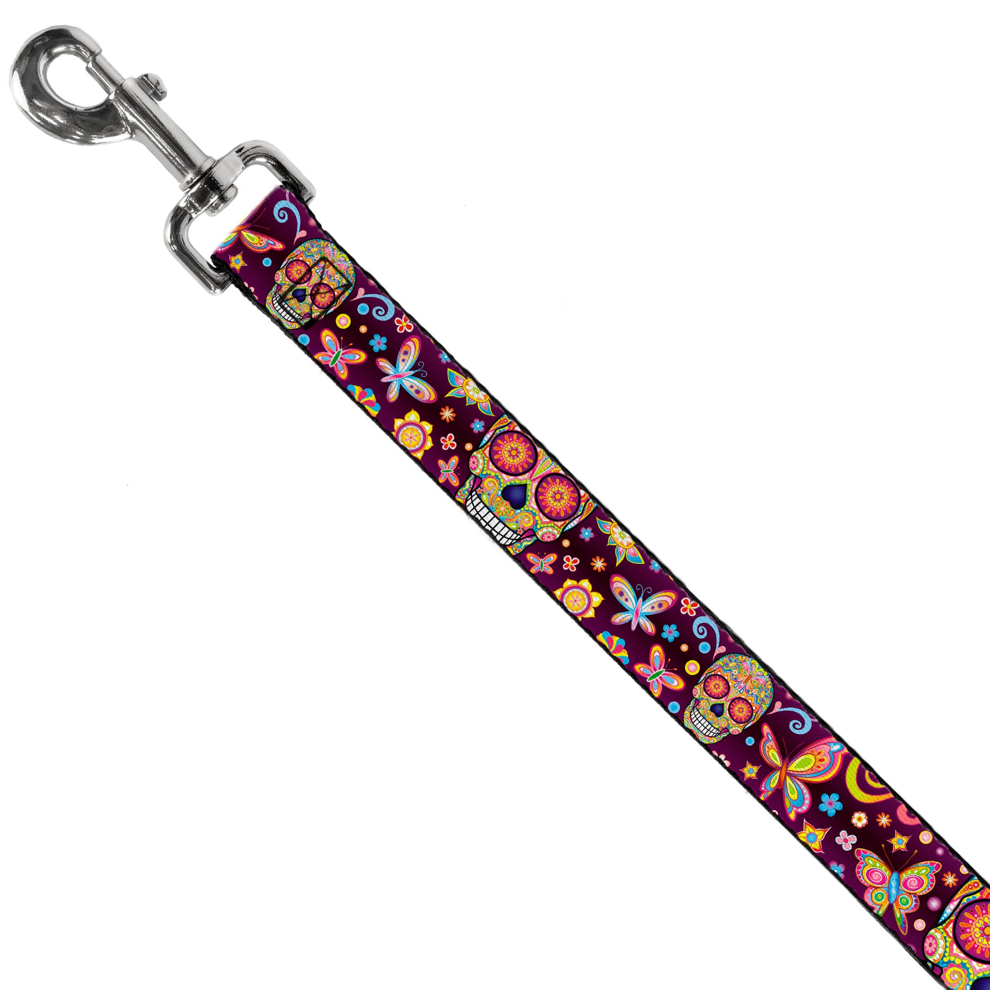 Dog Leash - Mariposa Calaveras/Butterflies/Flowers Burgundy/Multi Color Dog Leashes Thaneeya McArdle