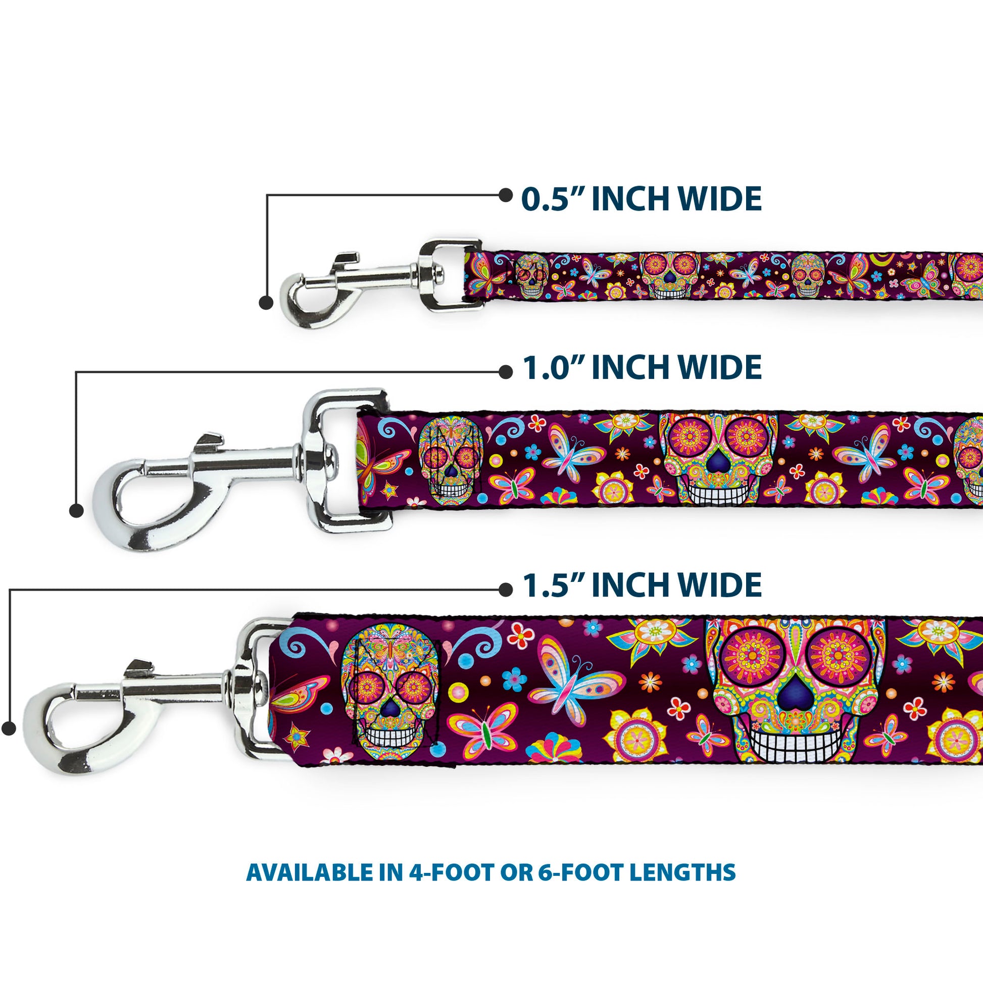 Dog Leash - Mariposa Calaveras/Butterflies/Flowers Burgundy/Multi Color Dog Leashes Thaneeya McArdle