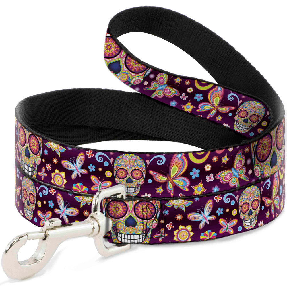 Dog Leash - Mariposa Calaveras/Butterflies/Flowers Burgundy/Multi Color Dog Leashes Thaneeya McArdle