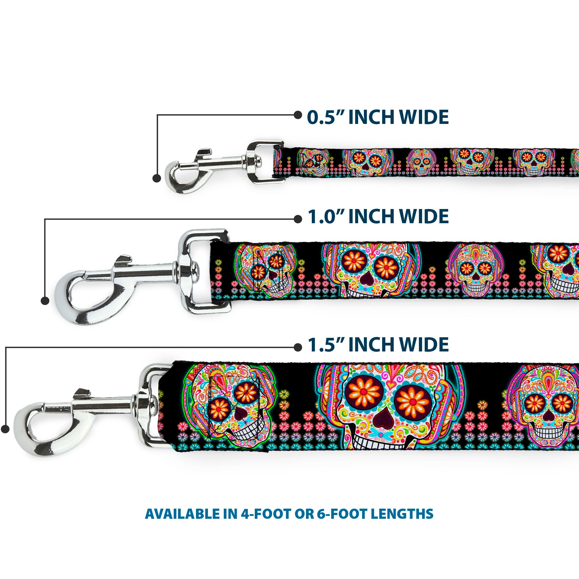 Dog Leash - Tranquility Beats Calaveras/Floral Equalizer Black/Multi Color Dog Leashes Thaneeya McArdle