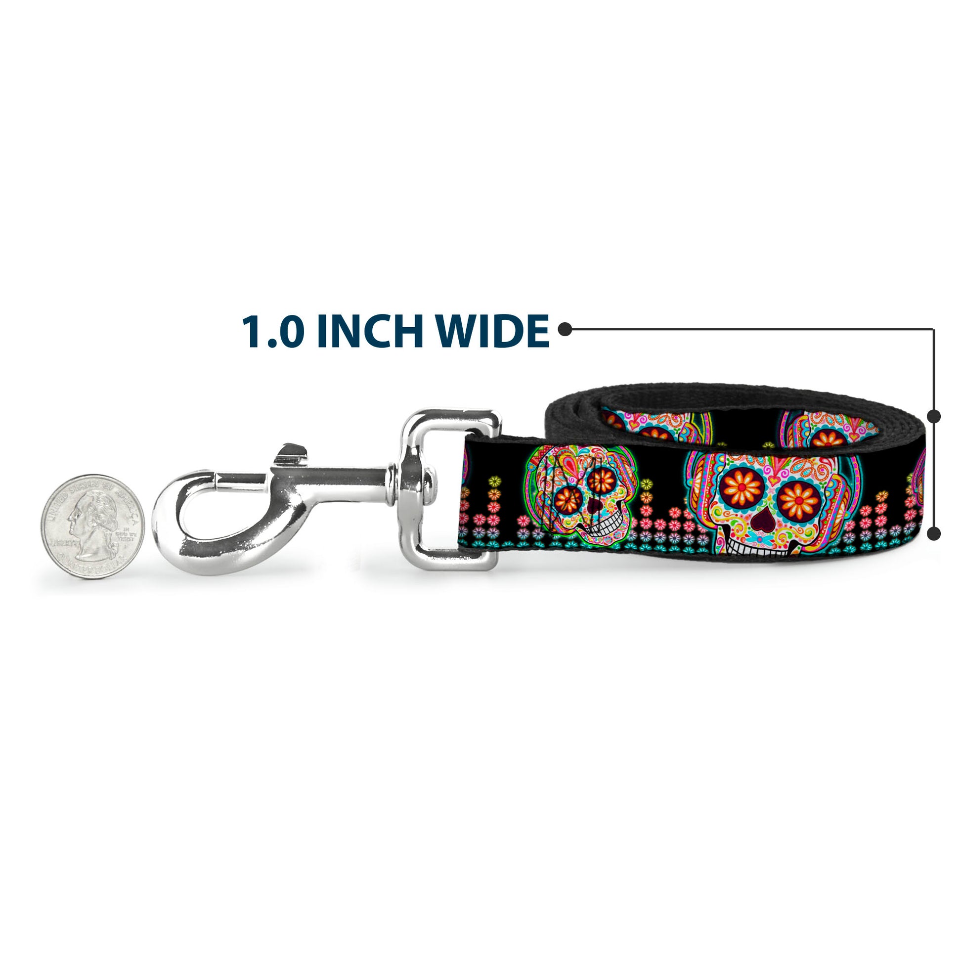 Dog Leash - Tranquility Beats Calaveras/Floral Equalizer Black/Multi Color Dog Leashes Thaneeya McArdle