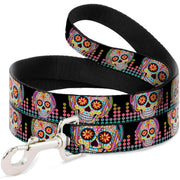 Dog Leash - Tranquility Beats Calaveras/Floral Equalizer Black/Multi Color Dog Leashes Thaneeya McArdle