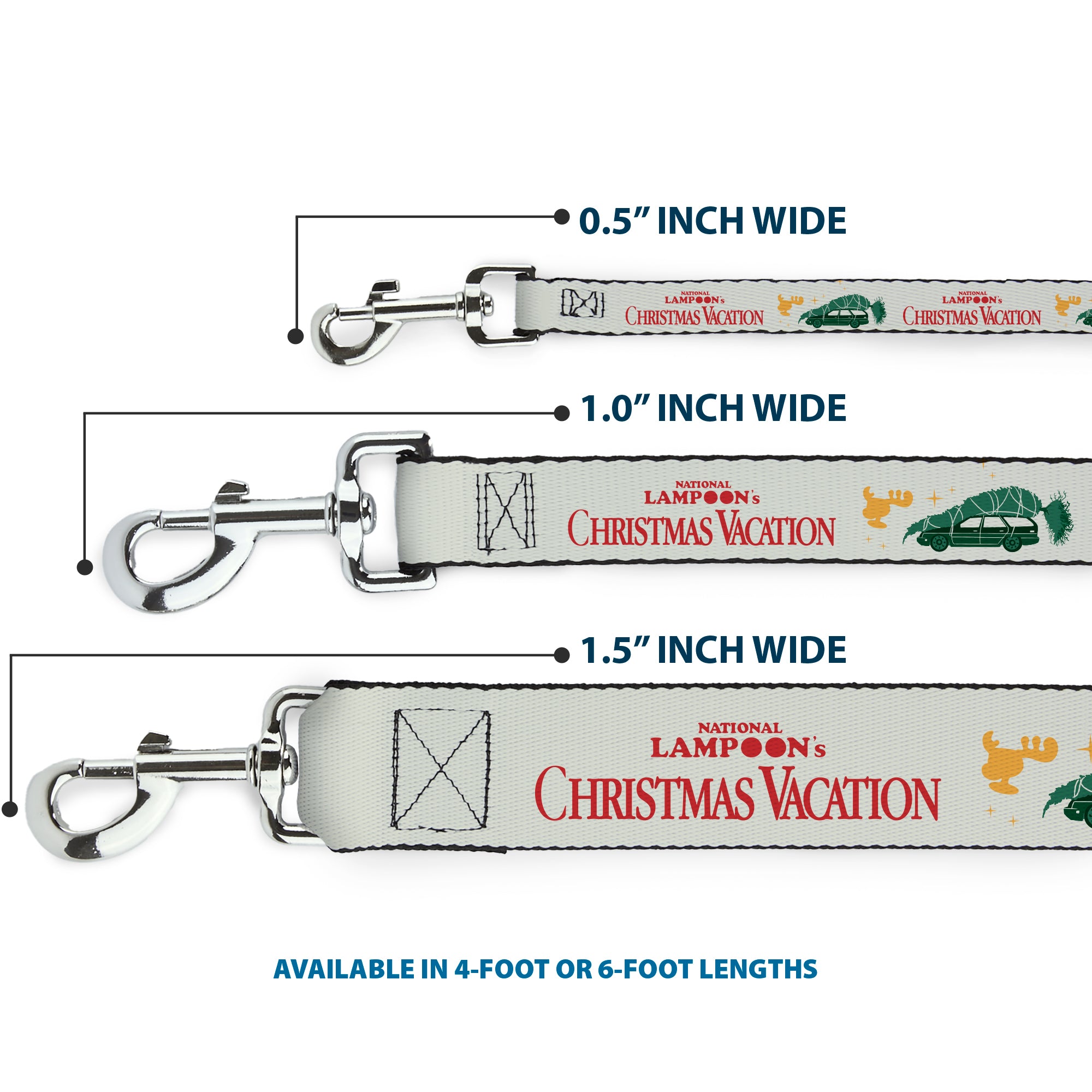 Dog Leash - NATIONAL LAMPOON'S CHRISTMAS VACATION Title Logo Icons Collage White/Green/Red Dog Leashes National Lampoon's