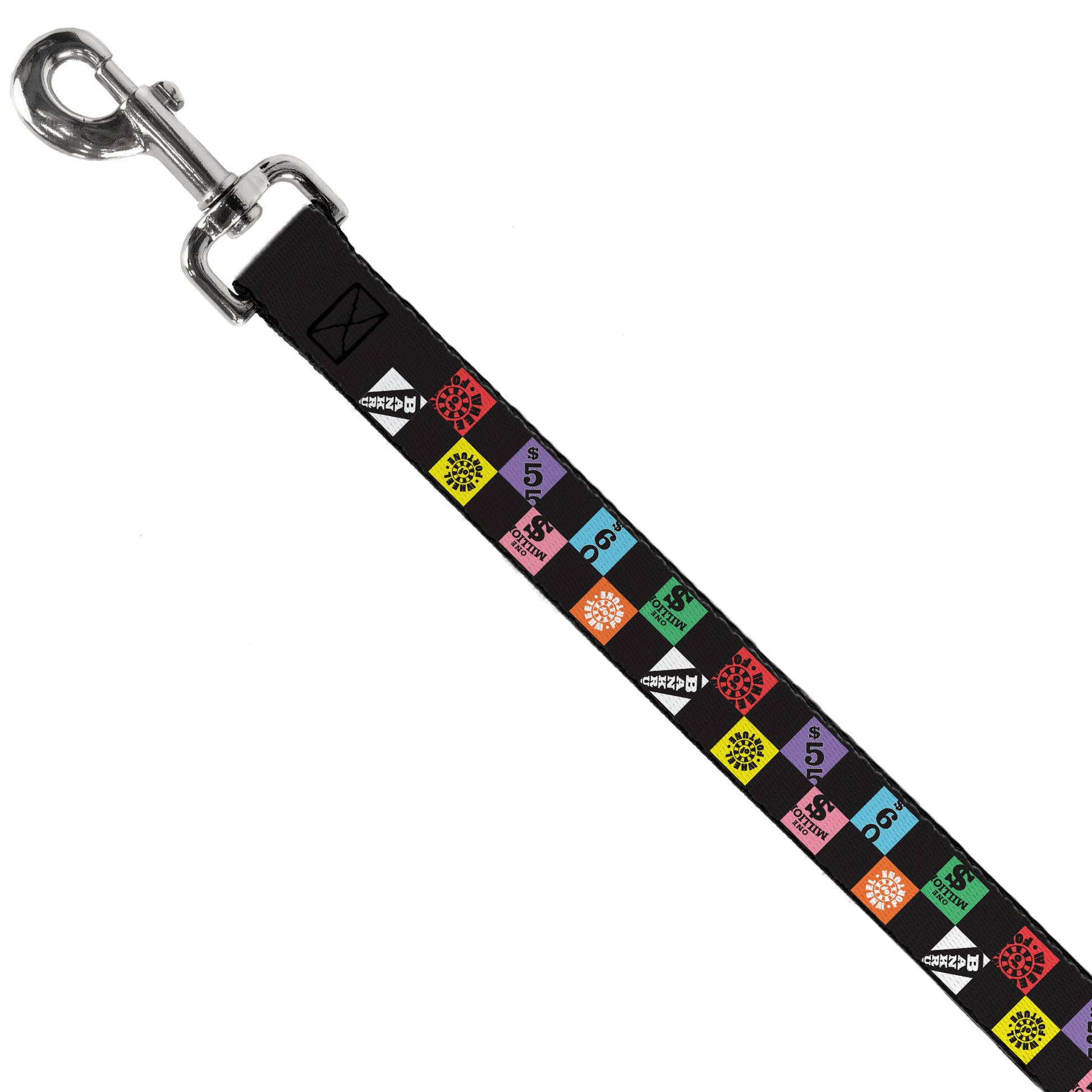 Dog Leash - WHEEL OF FORTUNE Checker Icons Black/Multi Color Dog Leashes Wheel of Fortune