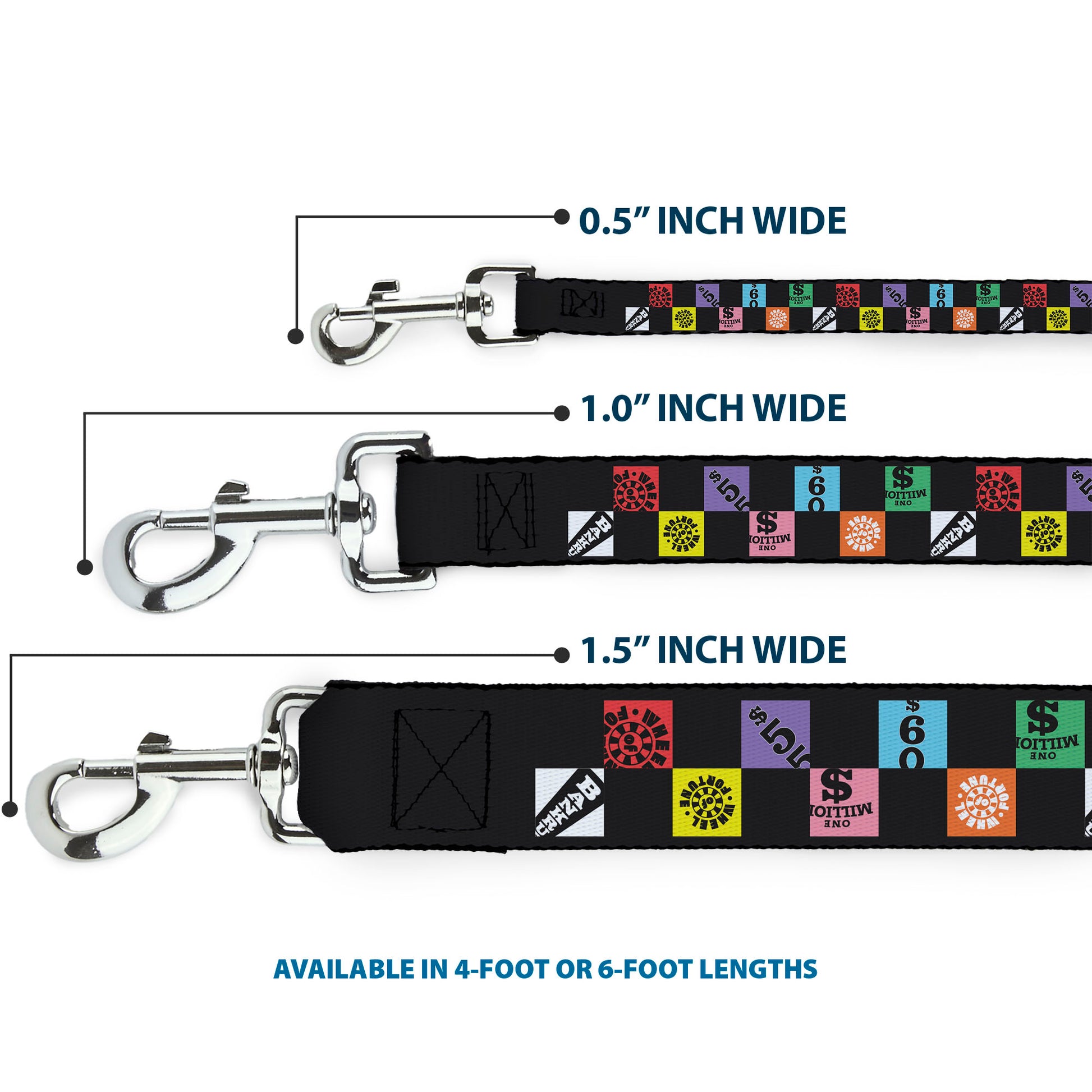 Dog Leash - WHEEL OF FORTUNE Checker Icons Black/Multi Color Dog Leashes Wheel of Fortune