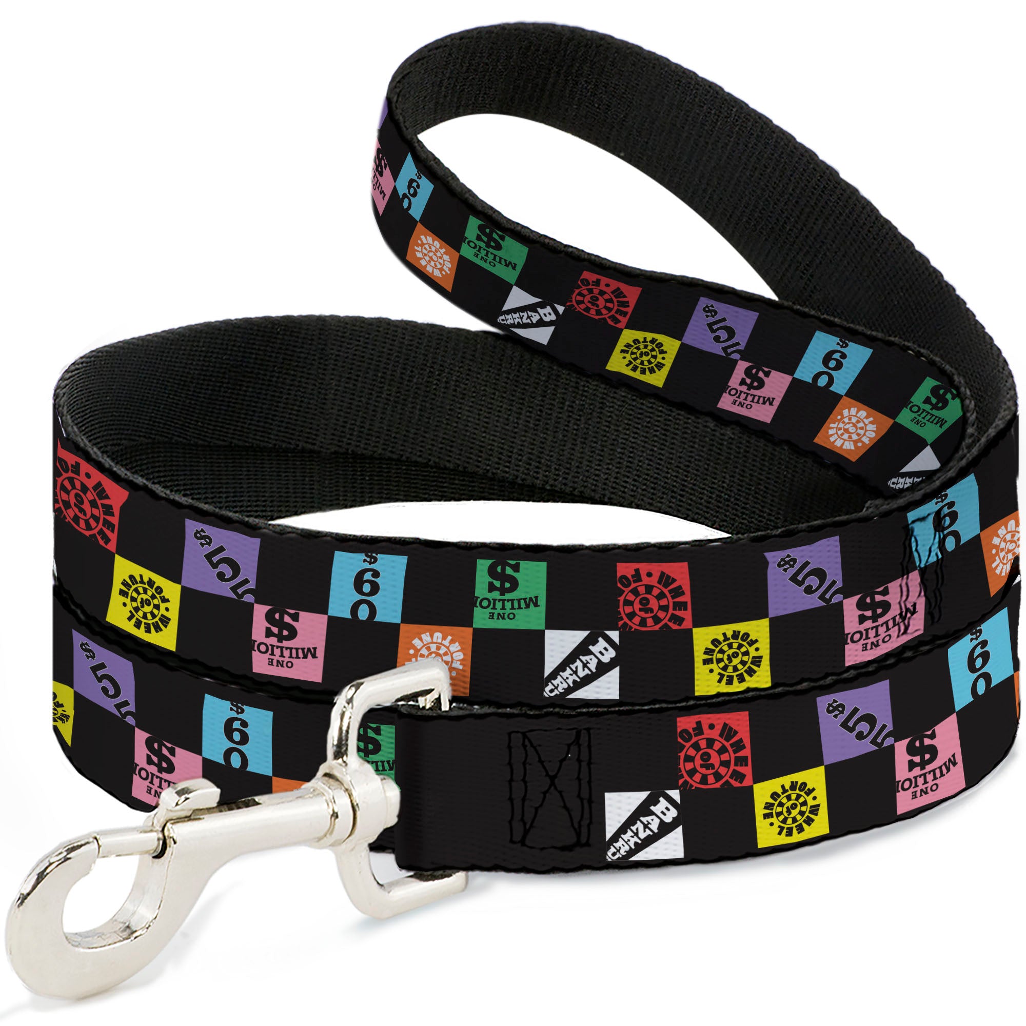 Dog Leash - WHEEL OF FORTUNE Checker Icons Black/Multi Color Dog Leashes Wheel of Fortune
