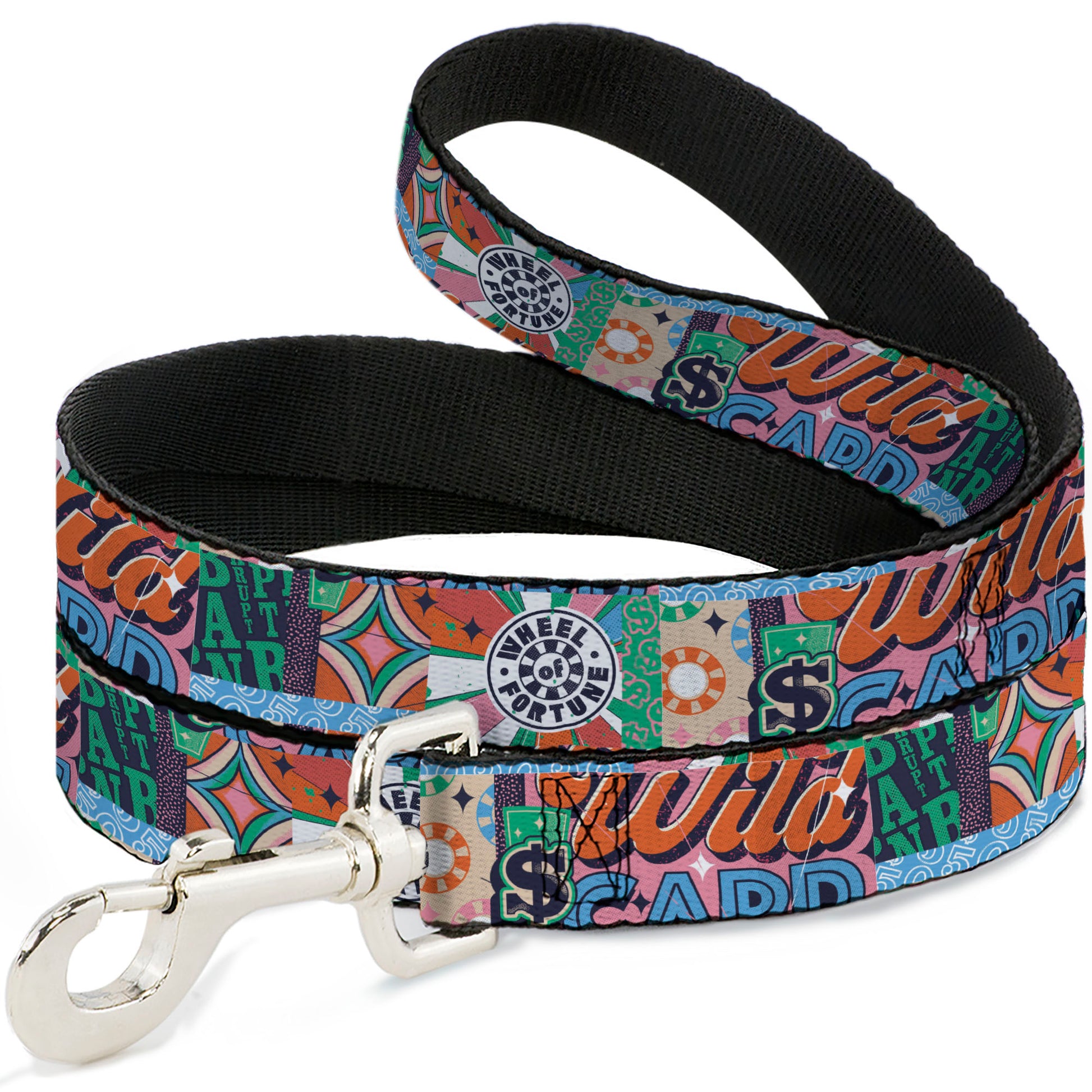 Dog Leash - WHEEL OF FORTUNE Logo and WILD CARD Collage Multi Color Dog Leashes Wheel of Fortune