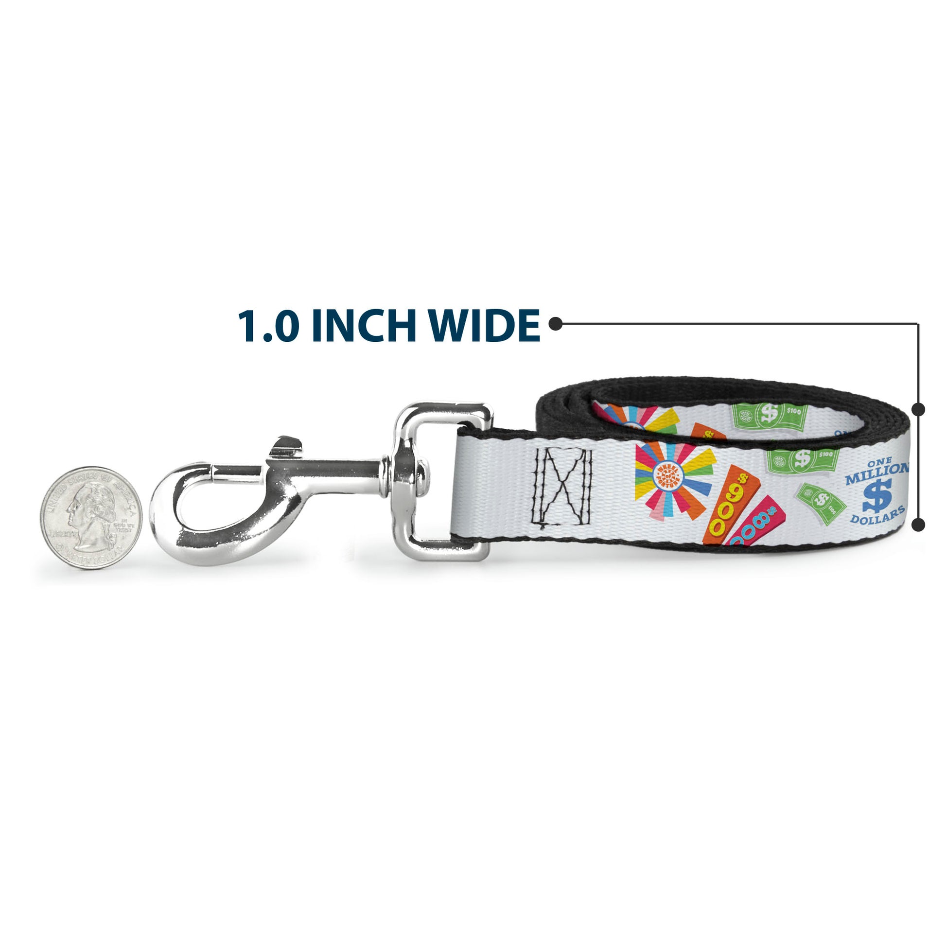 Dog Leash - Wheel of Fortune GO FOR A SPIN Prize Collage White/Multi Color Dog Leashes Wheel of Fortune