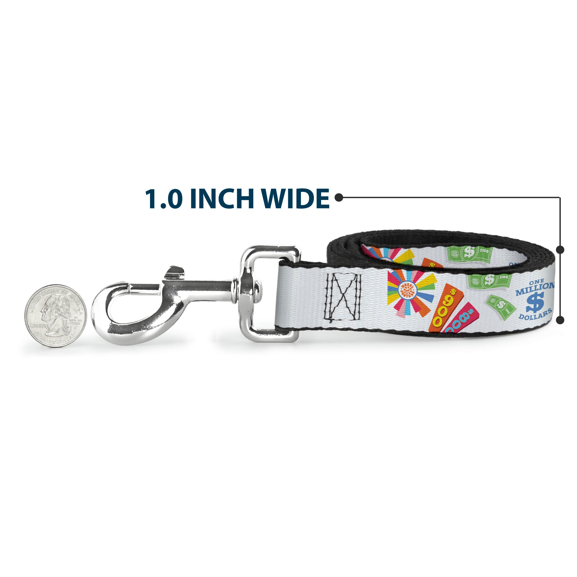 Dog Leash - Wheel of Fortune GO FOR A SPIN Prize Collage White/Multi Color Dog Leashes Wheel of Fortune
